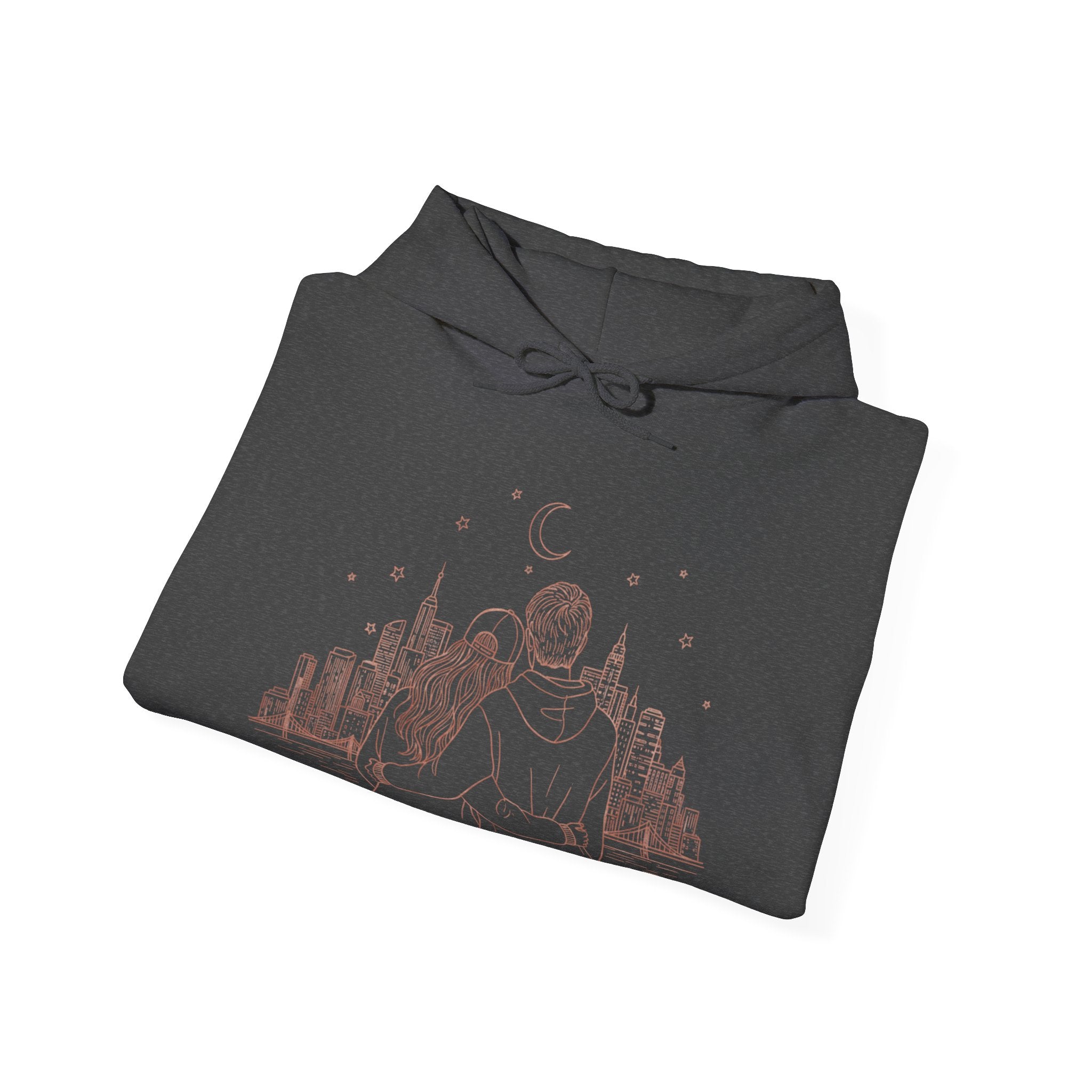 Calm City Meditation Hoodie — Zen Seated Figure Skyline Design