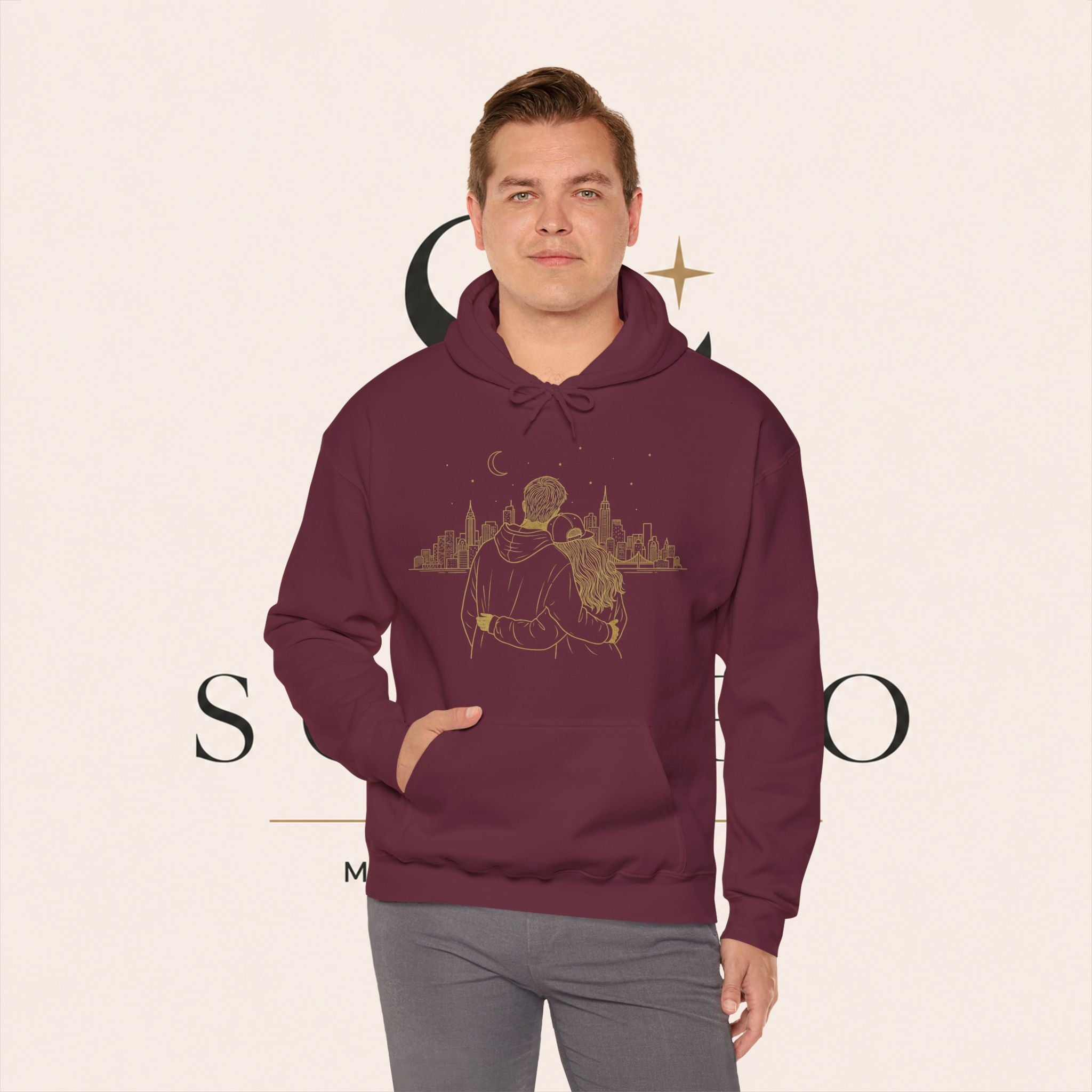 Couple Silhouette Hoodie – Romantic Cityscape 'Together' Pullover