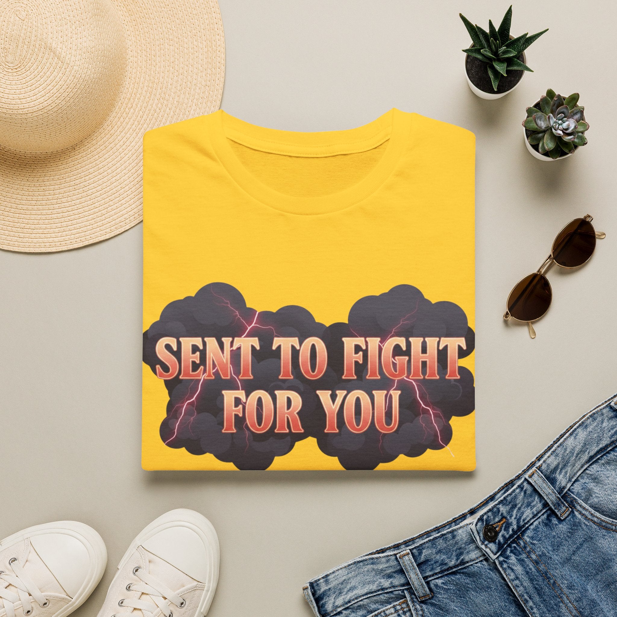 Sent to Fight for You T-Shirt — Bold Cloud Graphic Faith Tee