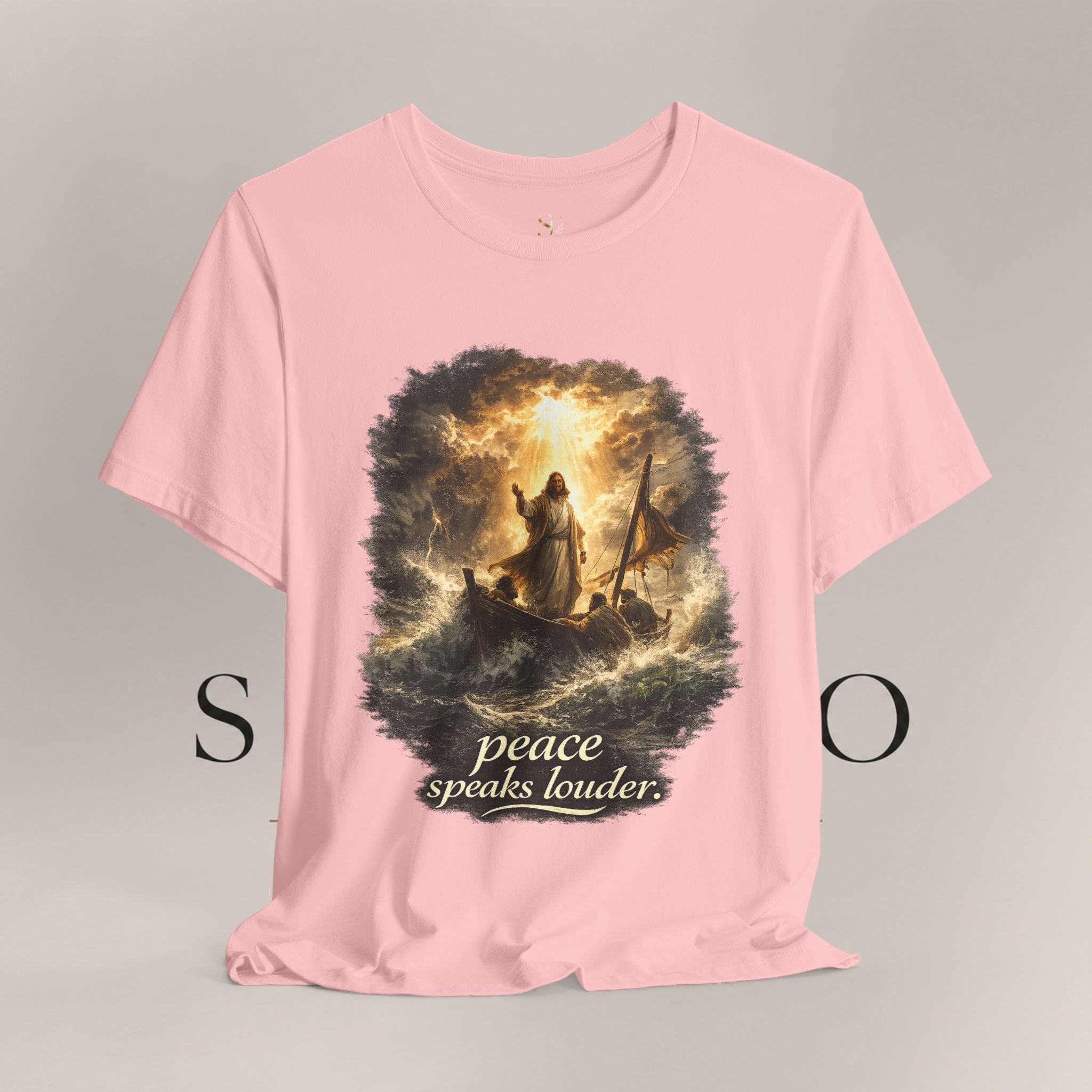 Peace Speaks Louder Christian T‑Shirt — Jesus Calming the Storm Faith Tee