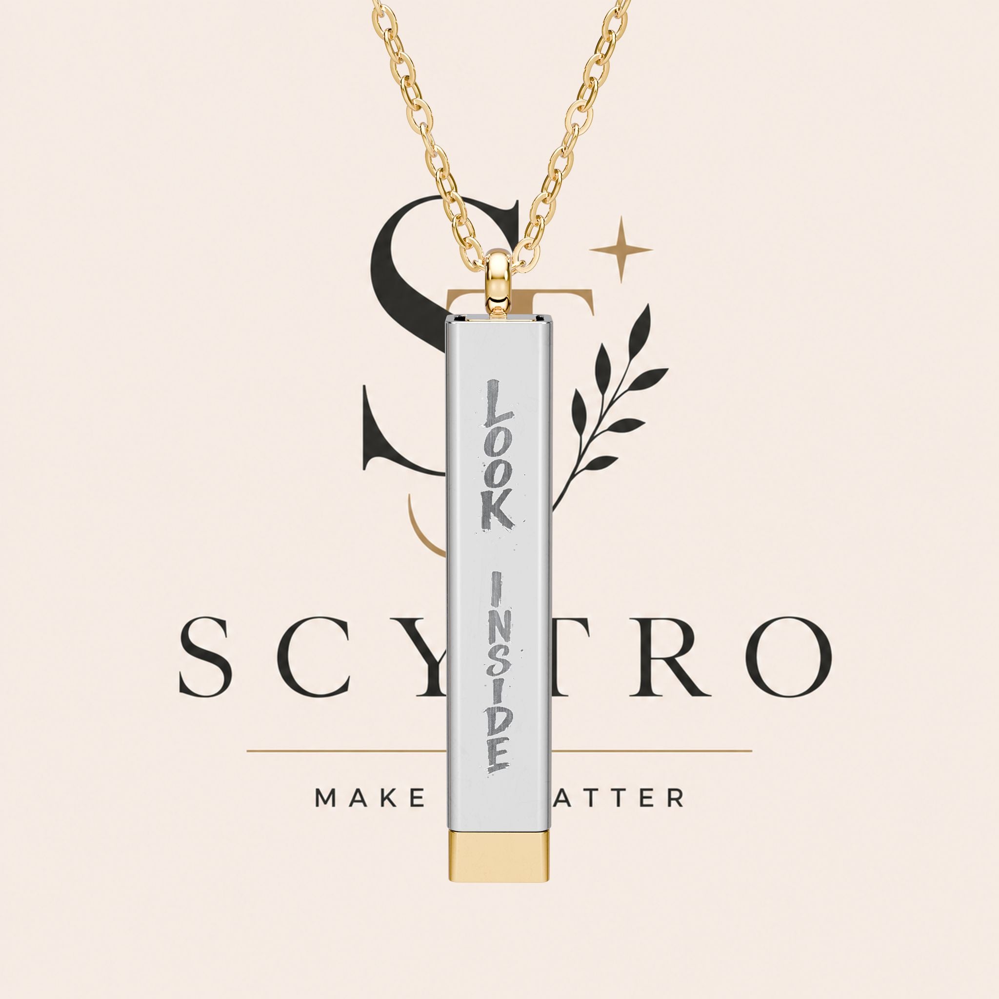 Hidden Message Sliding Bar Necklace — Engravable "Look Inside" Pendant