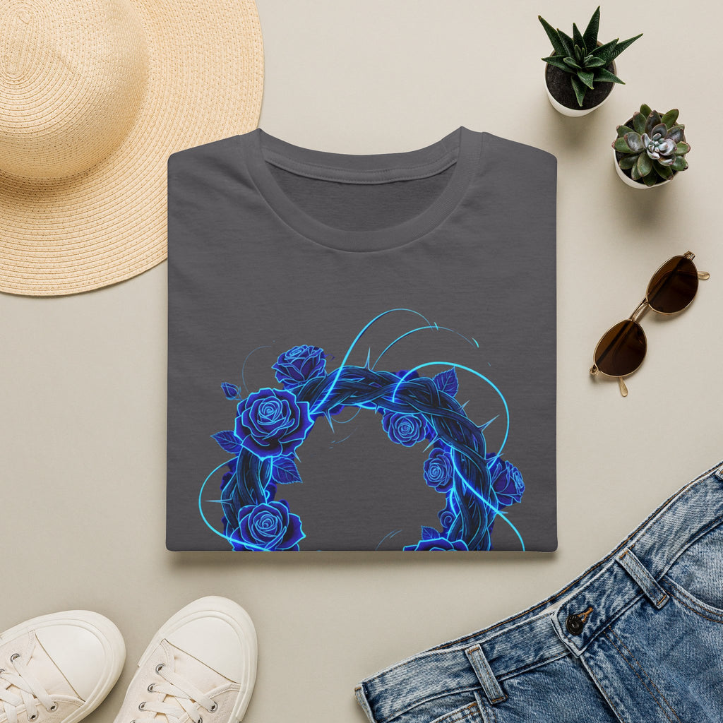 Blue Rose Wreath T-Shirt — Ethereal Floral Graphic Tee