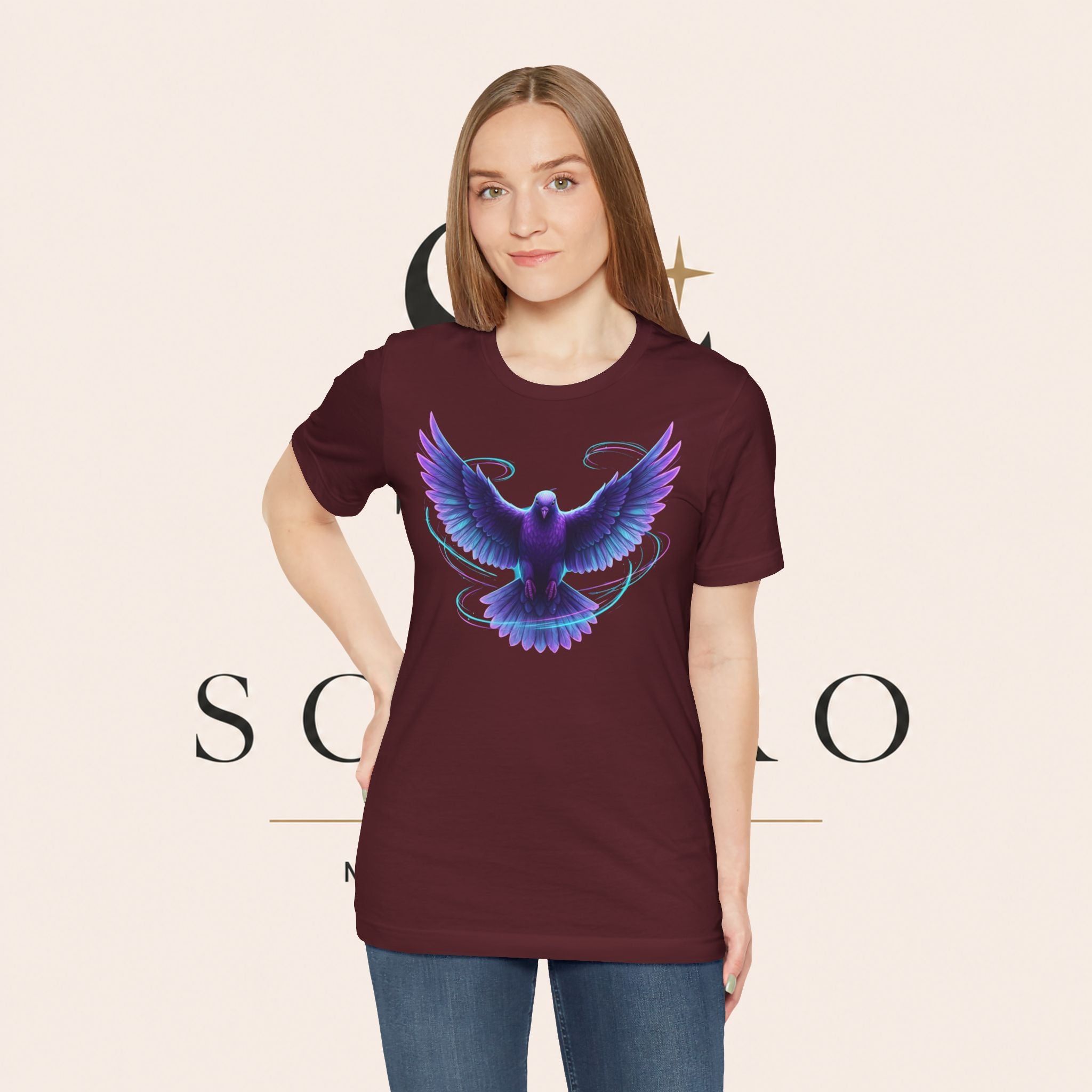 Mystic Raven Tee — Purple Glowing Dove Graphic T-Shirt