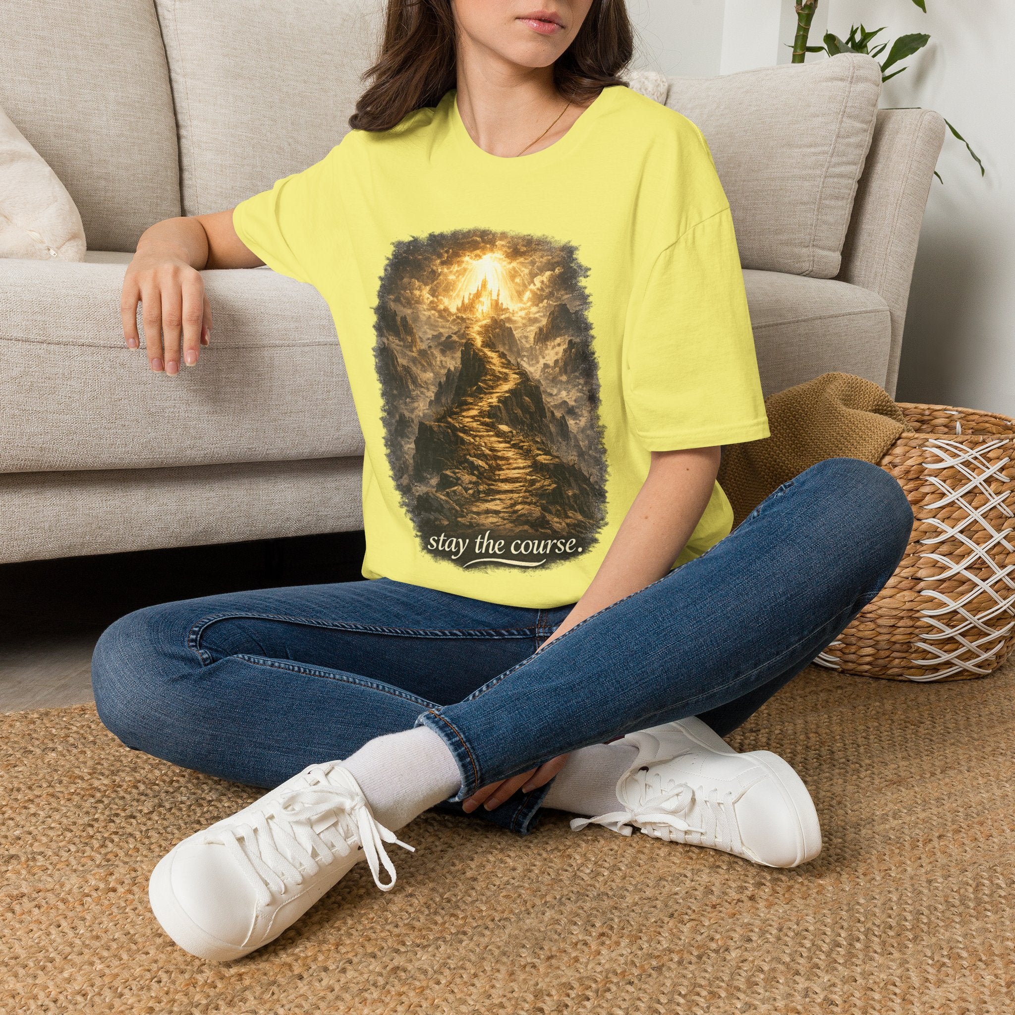 T-Shirt — 'Stay the Course' Ascending Light Mountain Graphic Tee