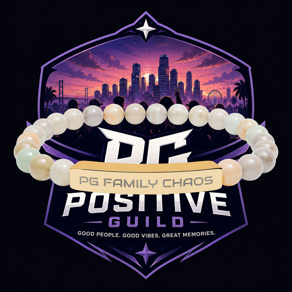 PG Engraved Natural Stone Stretch Bracelet — "Positive Guild" Bar