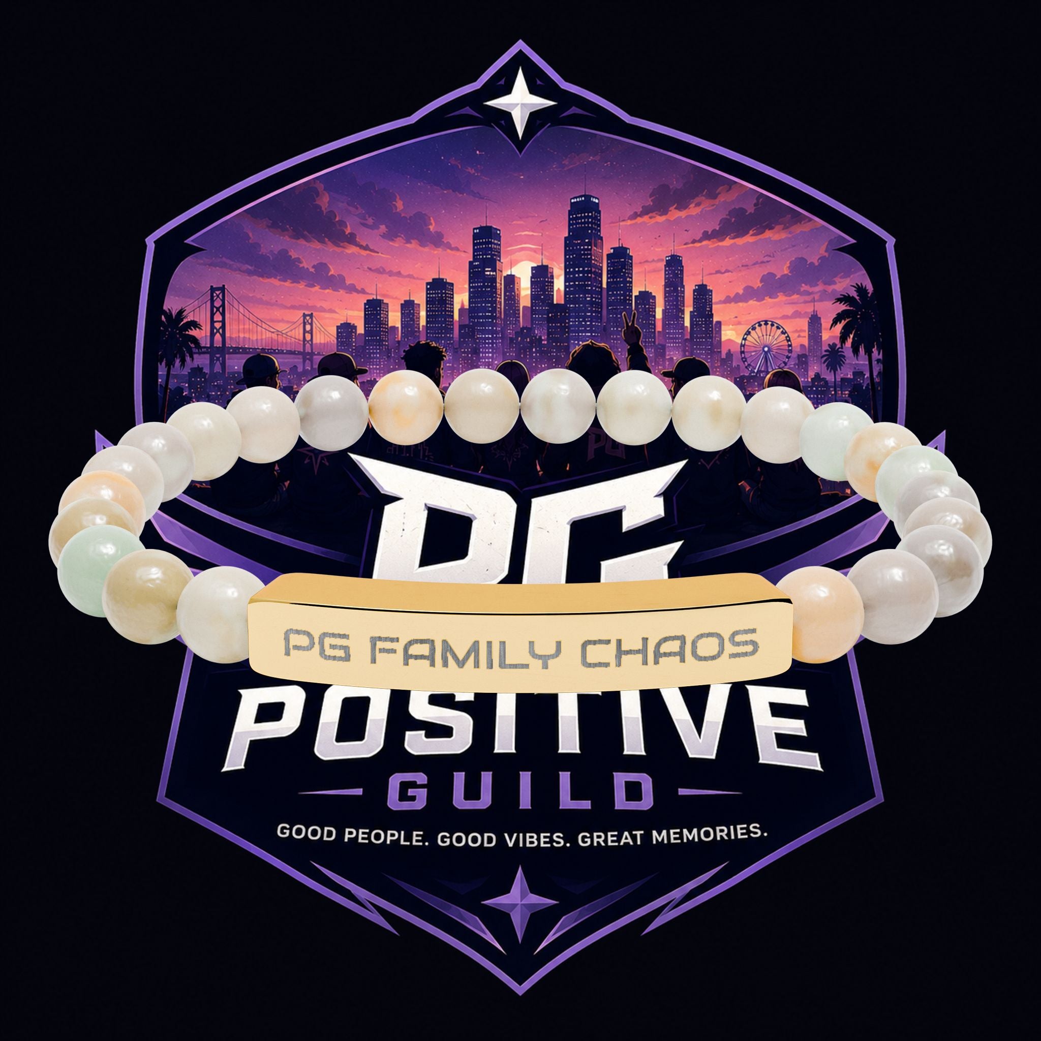 PG Engraved Natural Stone Stretch Bracelet — "Positive Guild" Bar