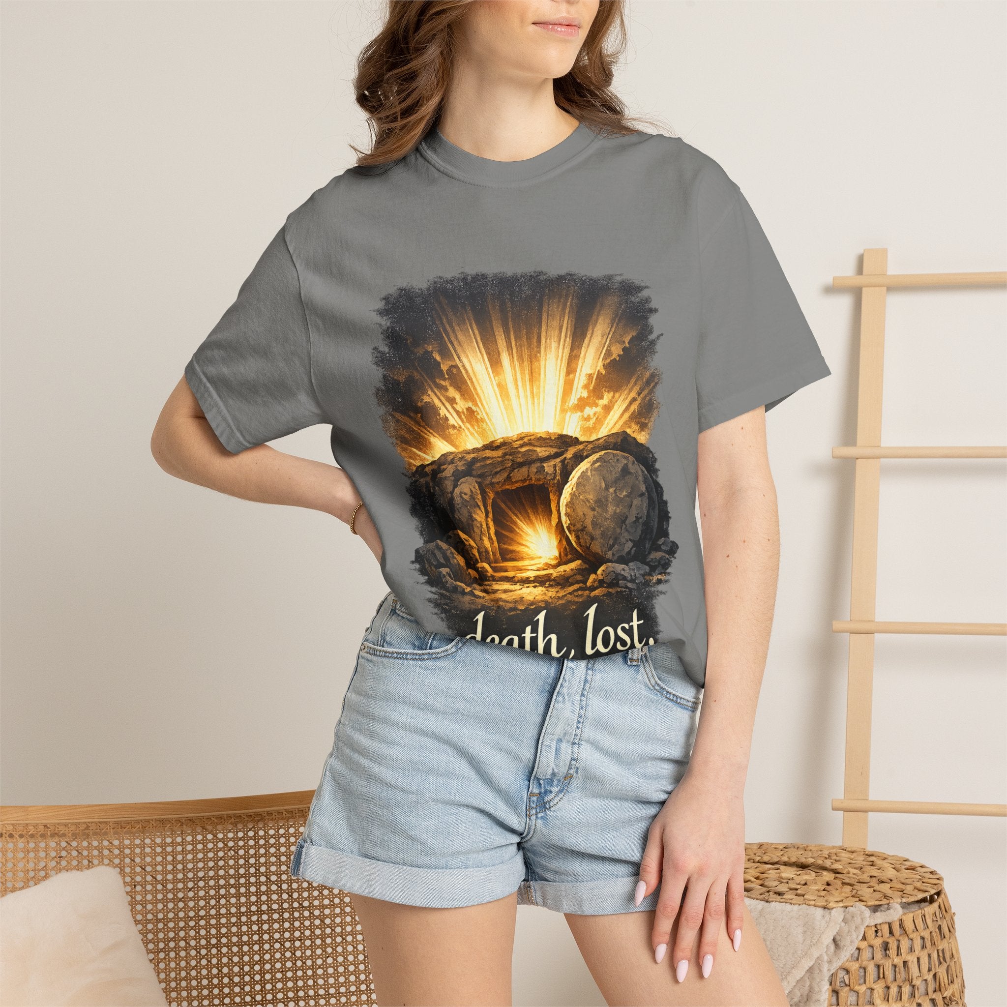 T-Shirt — Sunrise Tomb Graphic ‘death, lost.’ Memorial Tee