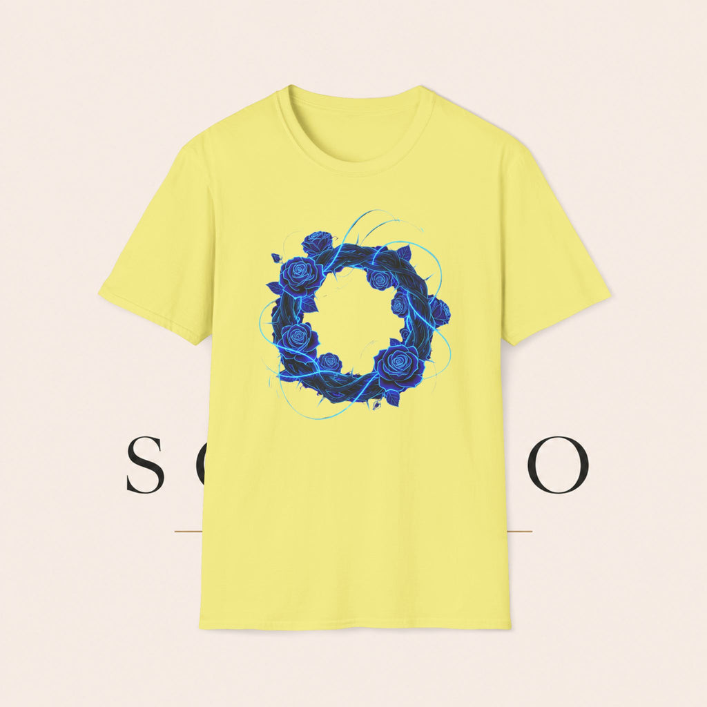 Blue Rose Wreath T-Shirt — Ethereal Floral Graphic Tee