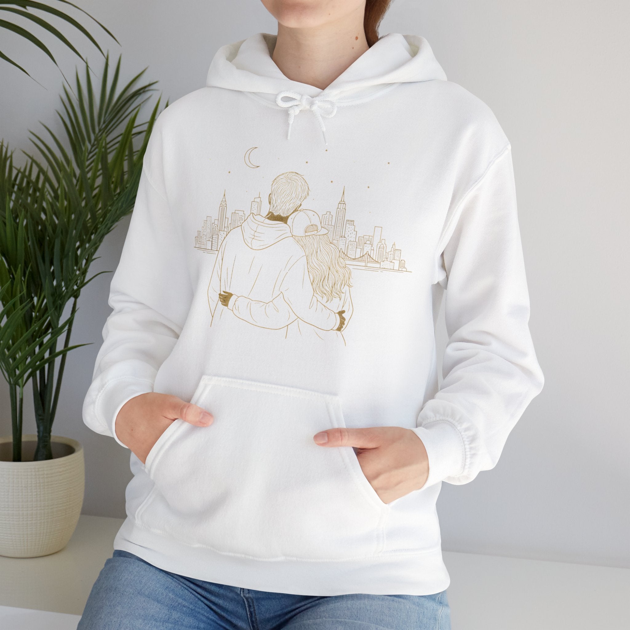 Couple Silhouette Hoodie – Romantic Cityscape 'Together' Pullover