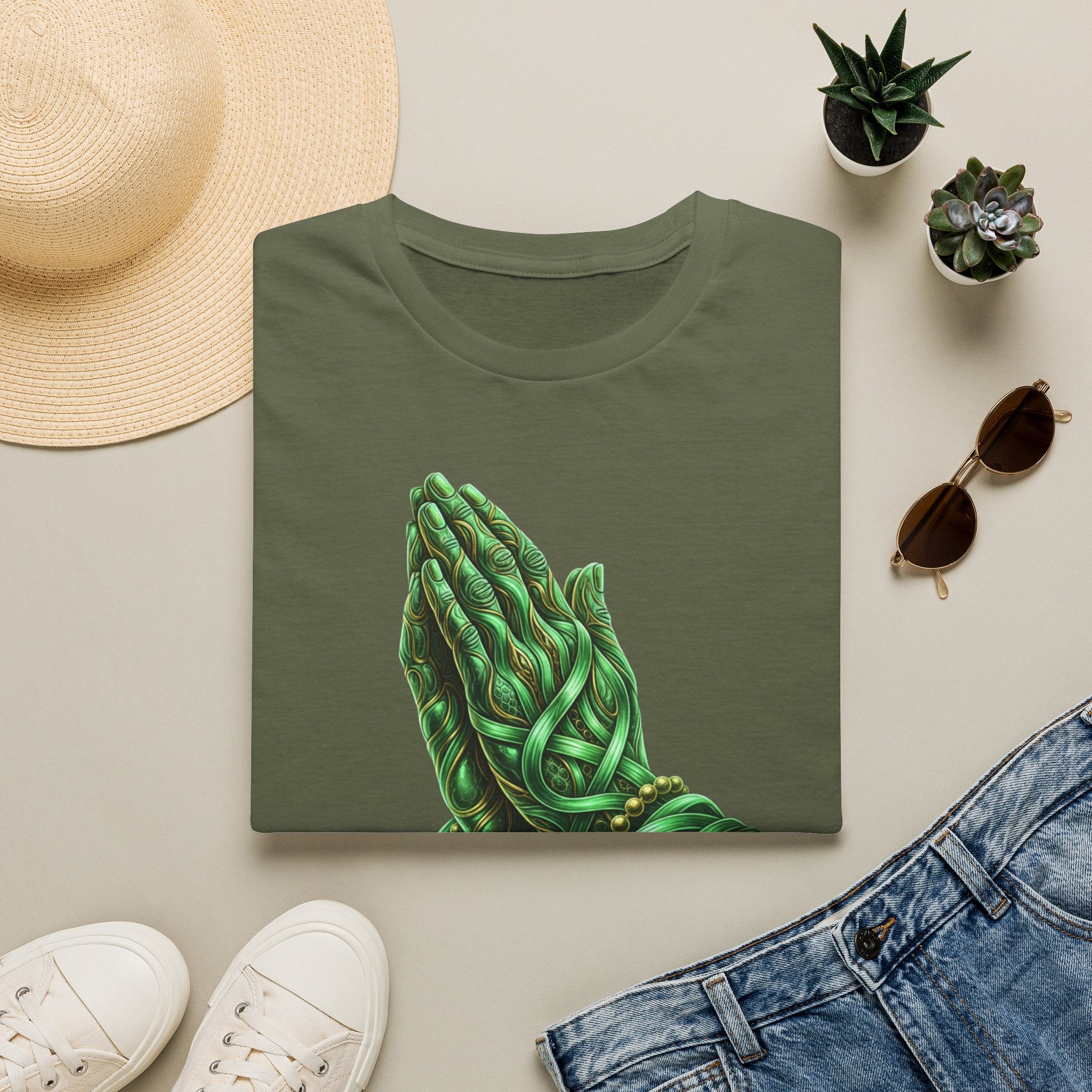 Praying Hands T‑Shirt — Green Vines Prayer Hands Graphic Tee