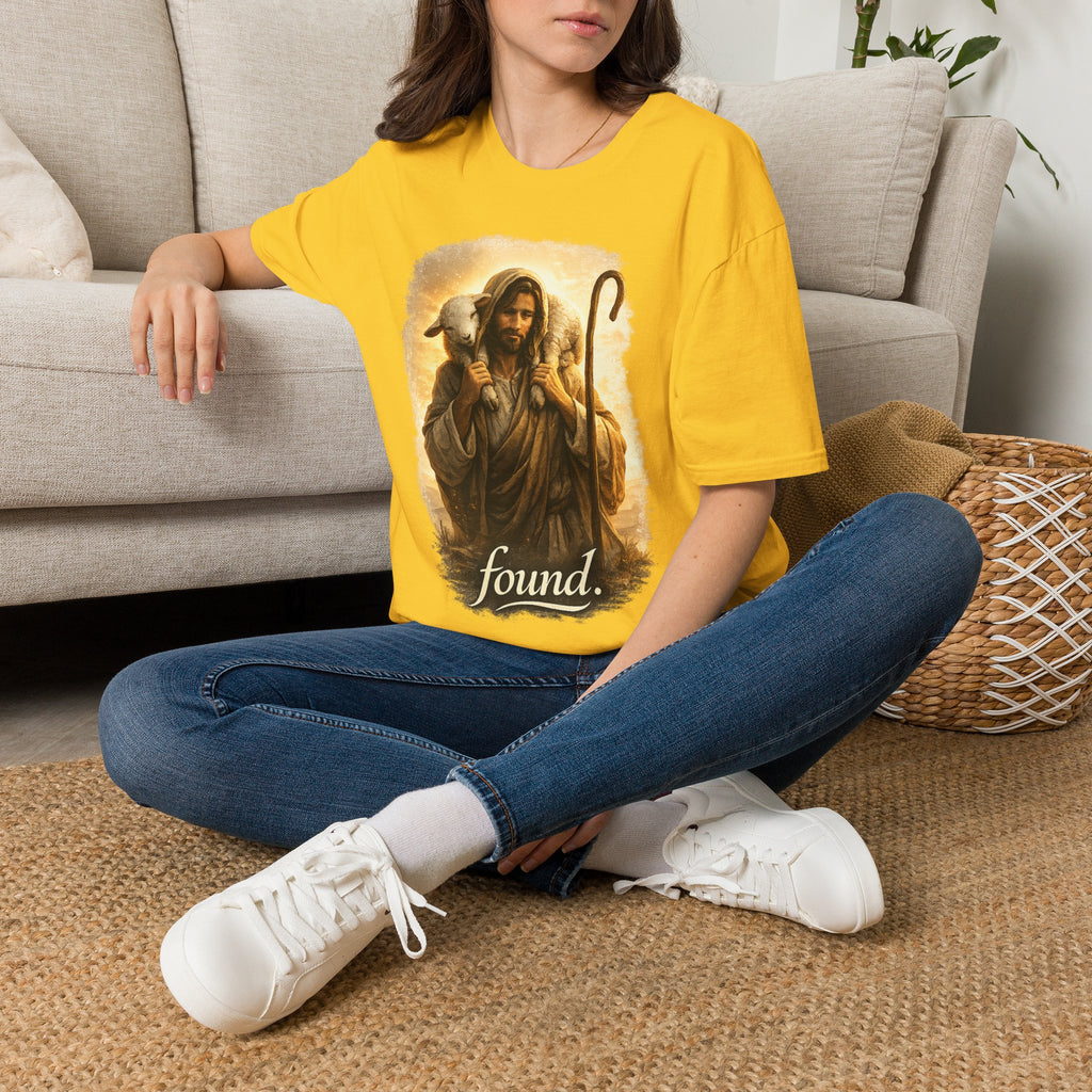 Jesus the Good Shepherd T-Shirt — 'Found.' Christian Faith Tee