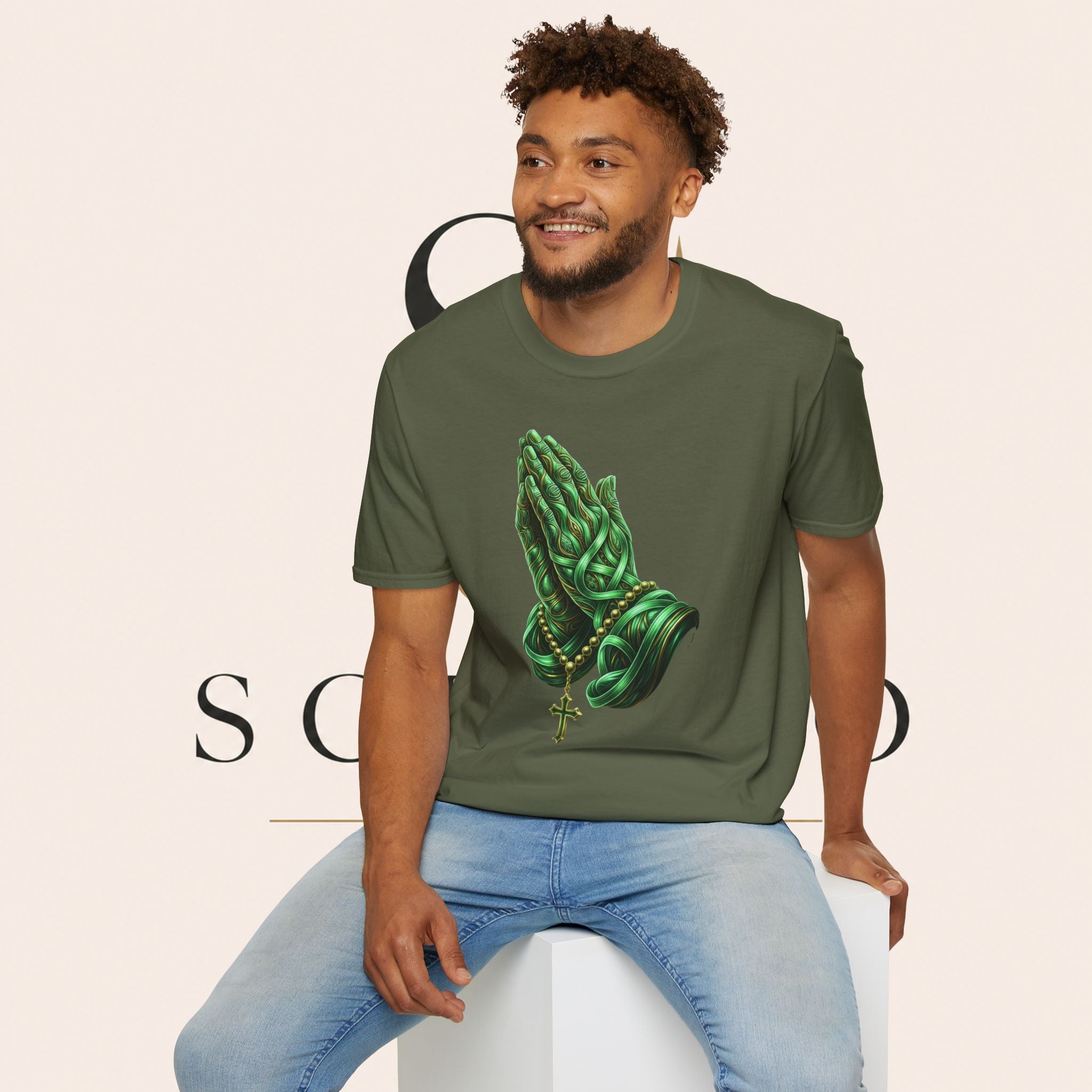 Praying Hands T‑Shirt — Green Vines Prayer Hands Graphic Tee