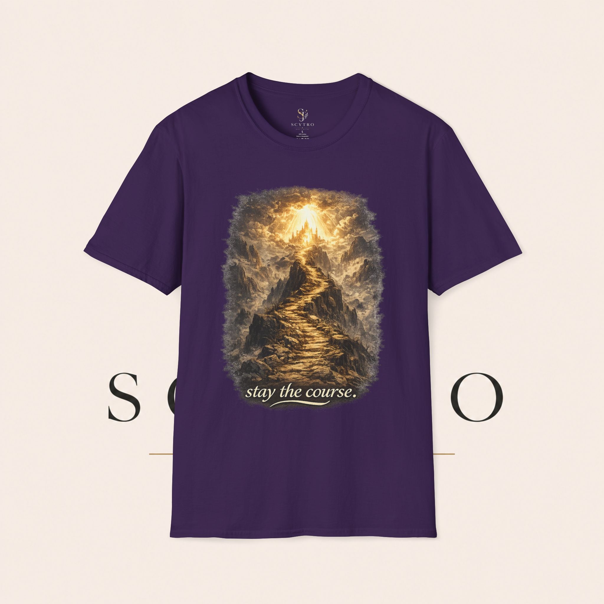 T-Shirt — 'Stay the Course' Ascending Light Mountain Graphic Tee