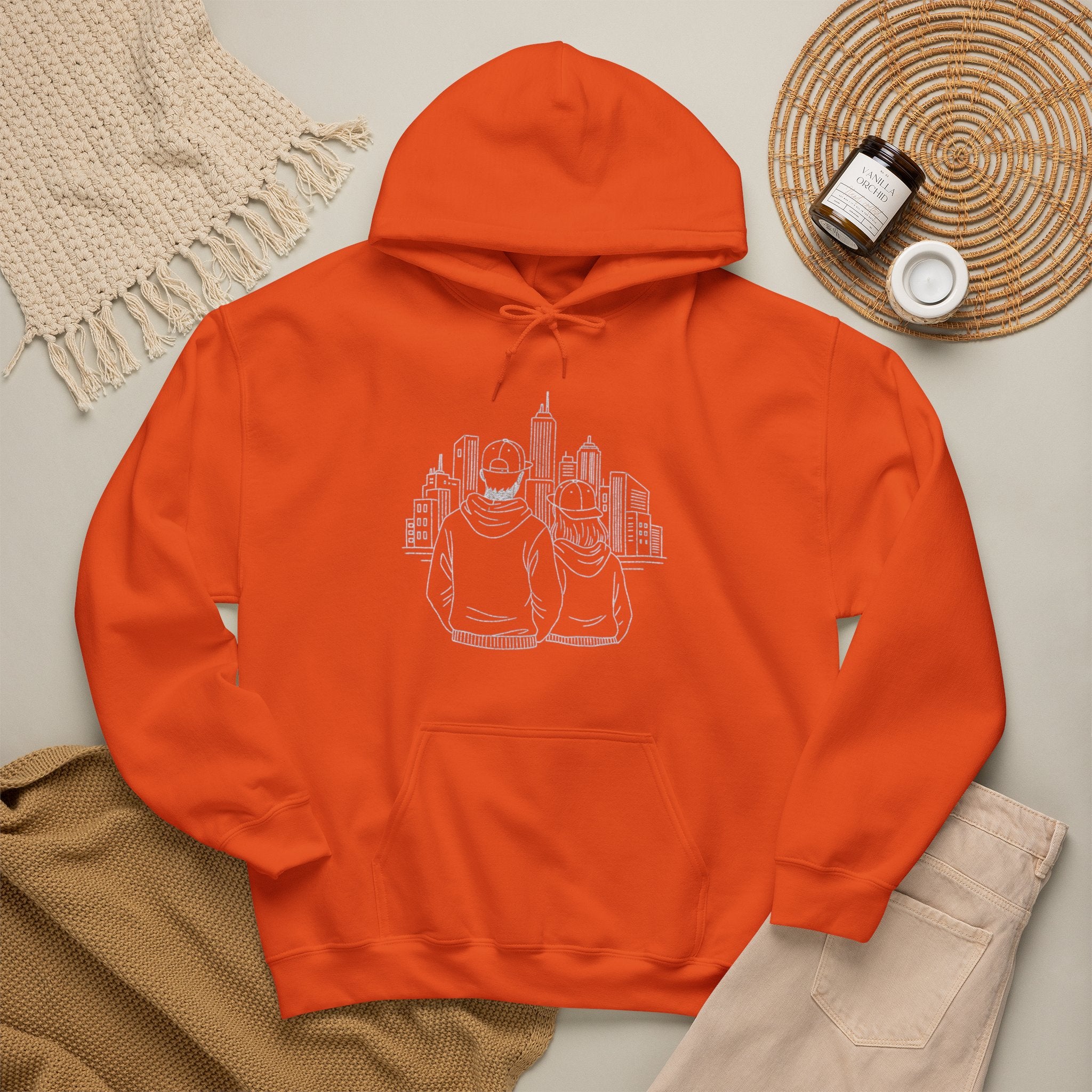 City Couples Hoodie — Matching Skyline Couple Sweatshirt