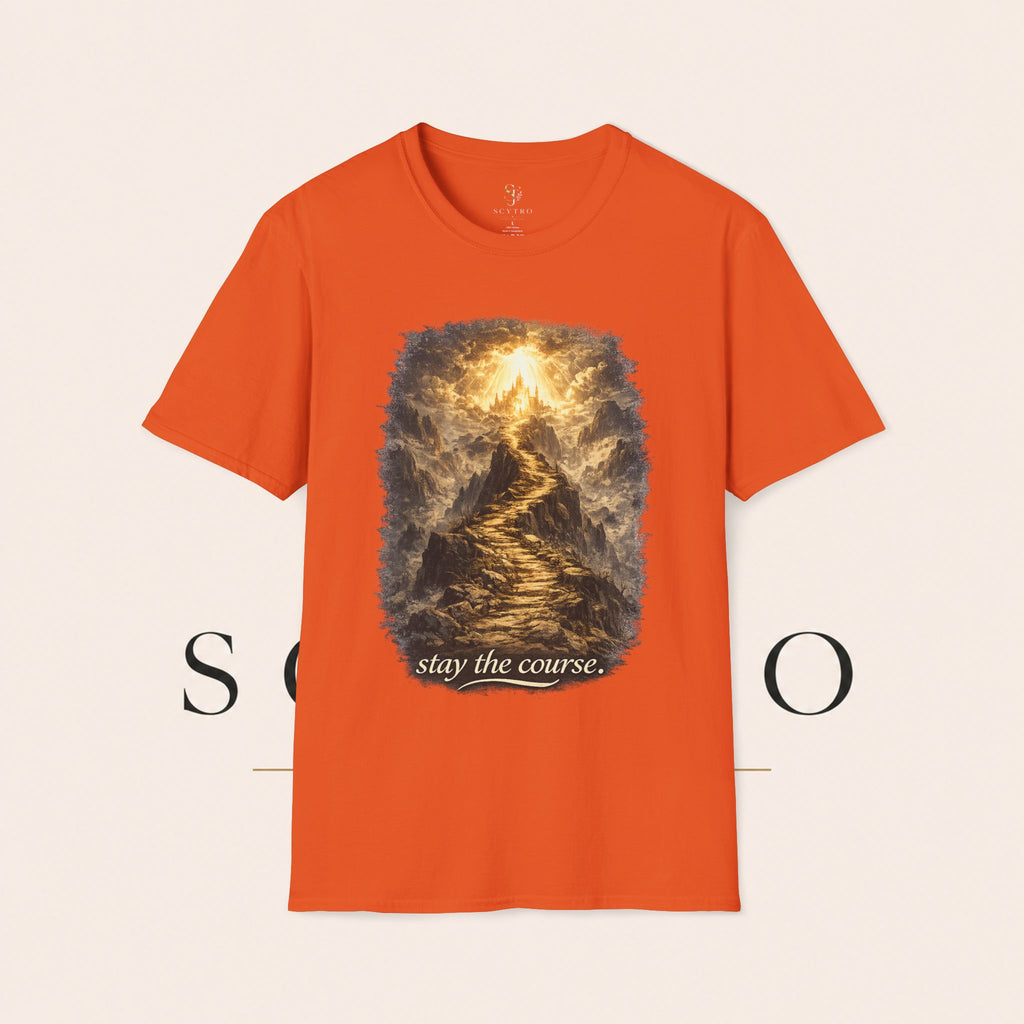 T-Shirt — 'Stay the Course' Ascending Light Mountain Graphic Tee