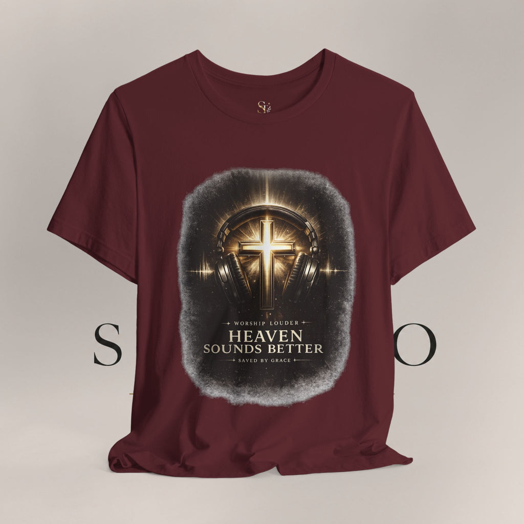 Youth Christian T‑Shirt - "Heaven Sounds Better" Cross Headphones Graphic Tee