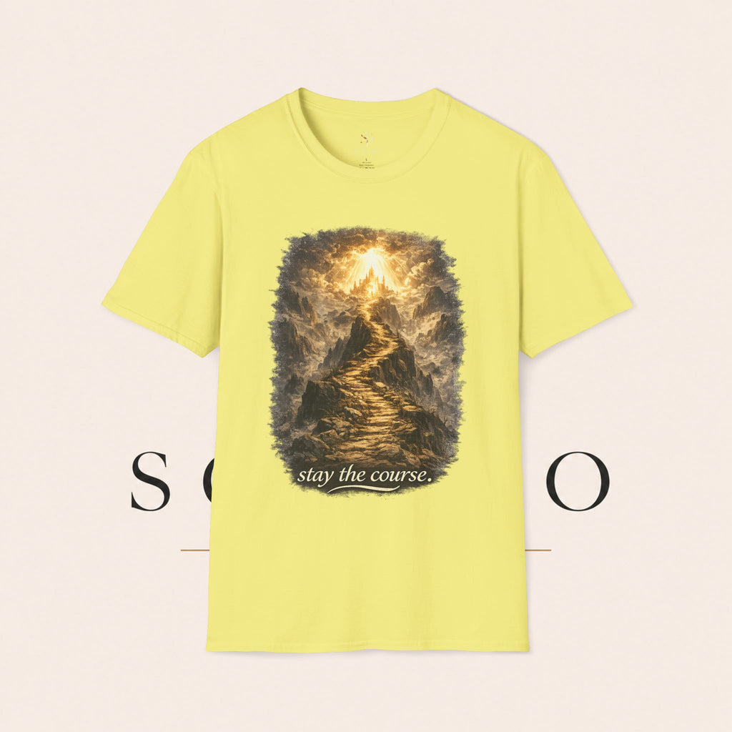 T-Shirt — 'Stay the Course' Ascending Light Mountain Graphic Tee