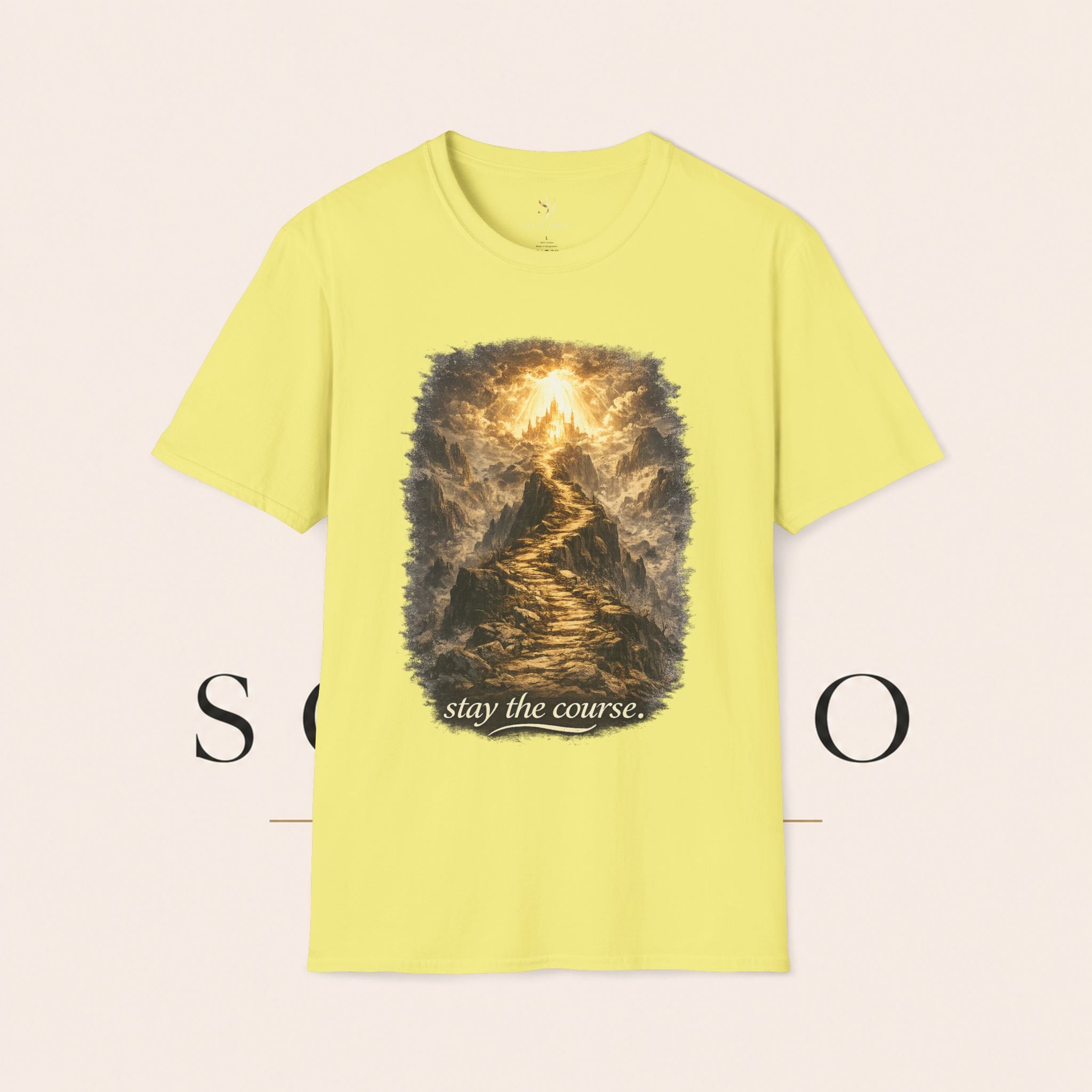 T-Shirt — 'Stay the Course' Ascending Light Mountain Graphic Tee