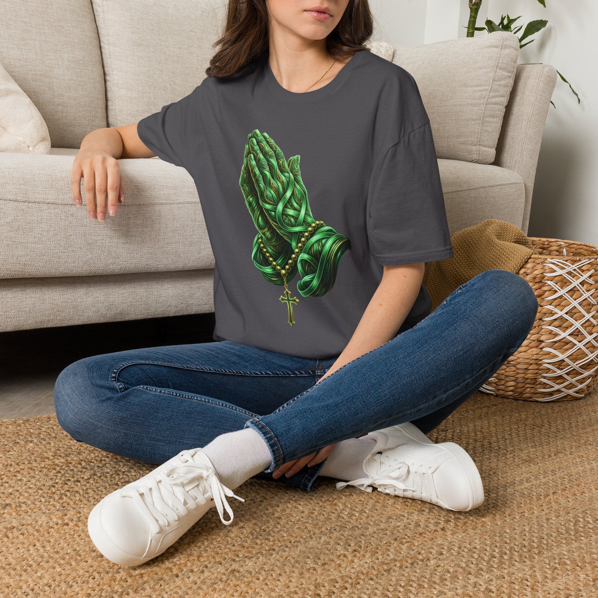 Praying Hands T‑Shirt — Green Vines Prayer Hands Graphic Tee
