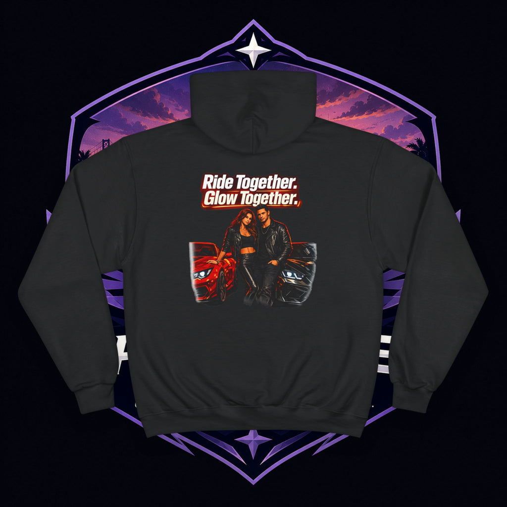 PG Hoodie — "Ride Together, Glow Together" Couple Car Graphic Hoodie