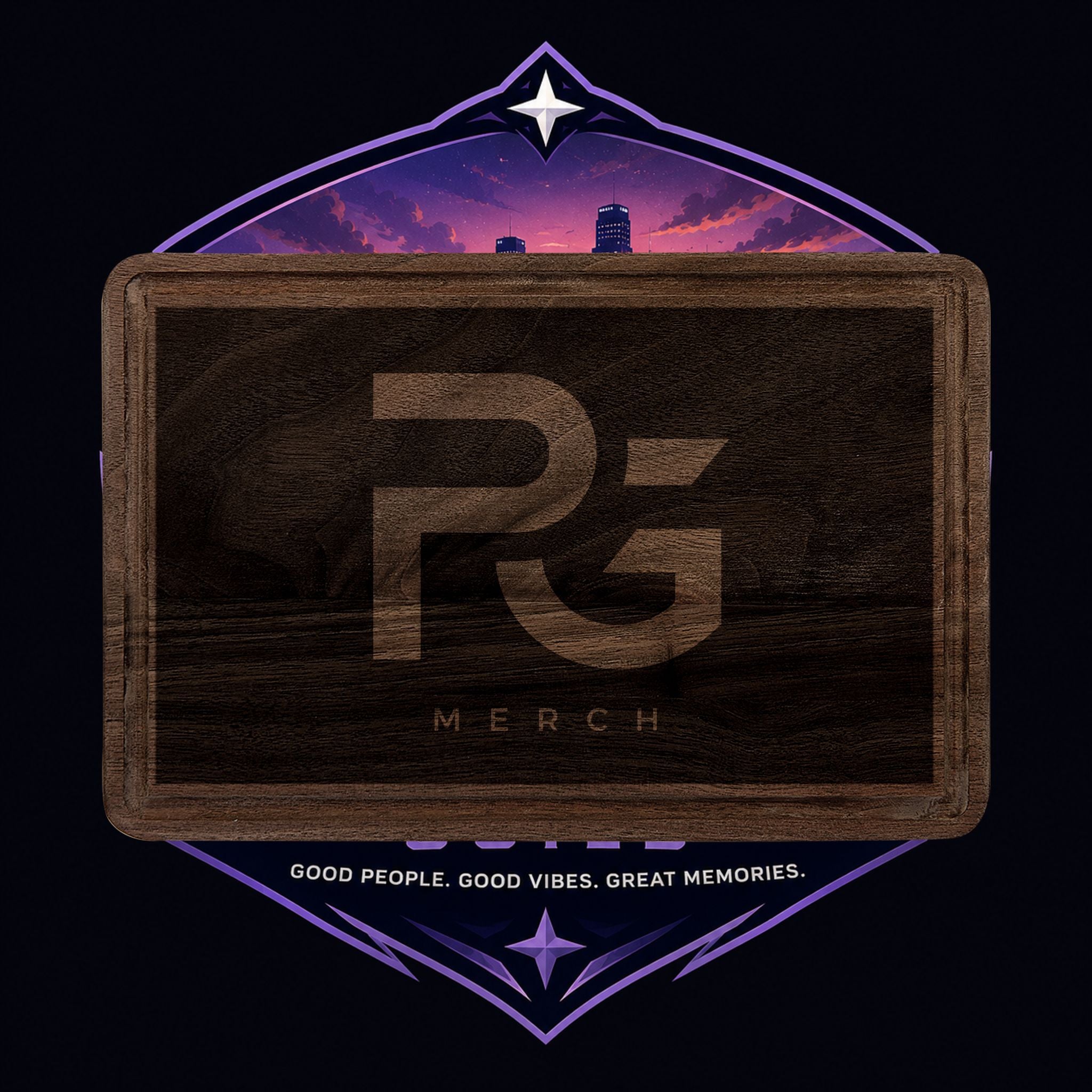 PG Engraved Walnut Cutting Board — Custom RG Logo Wooden Serving & Prep Board