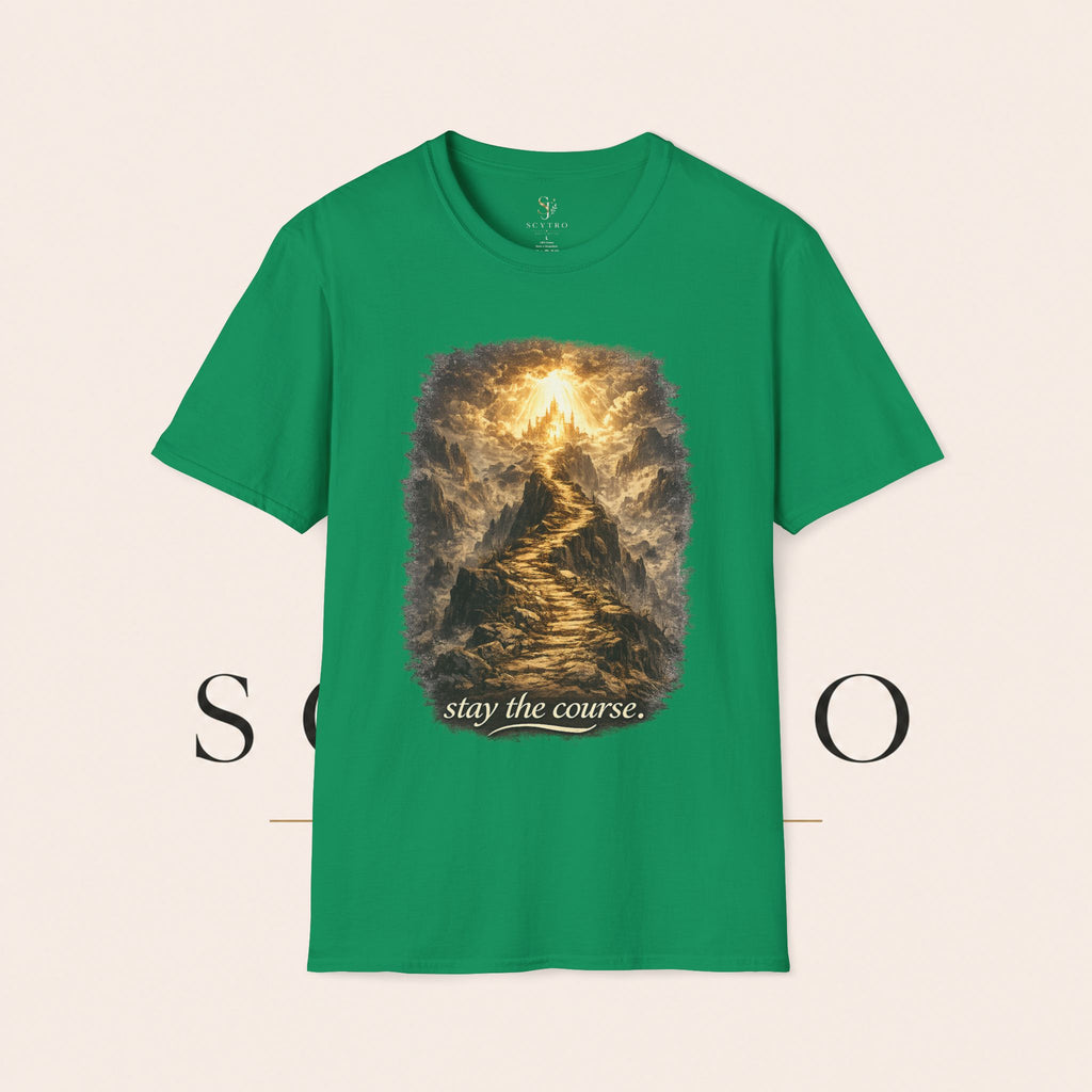 T-Shirt — 'Stay the Course' Ascending Light Mountain Graphic Tee
