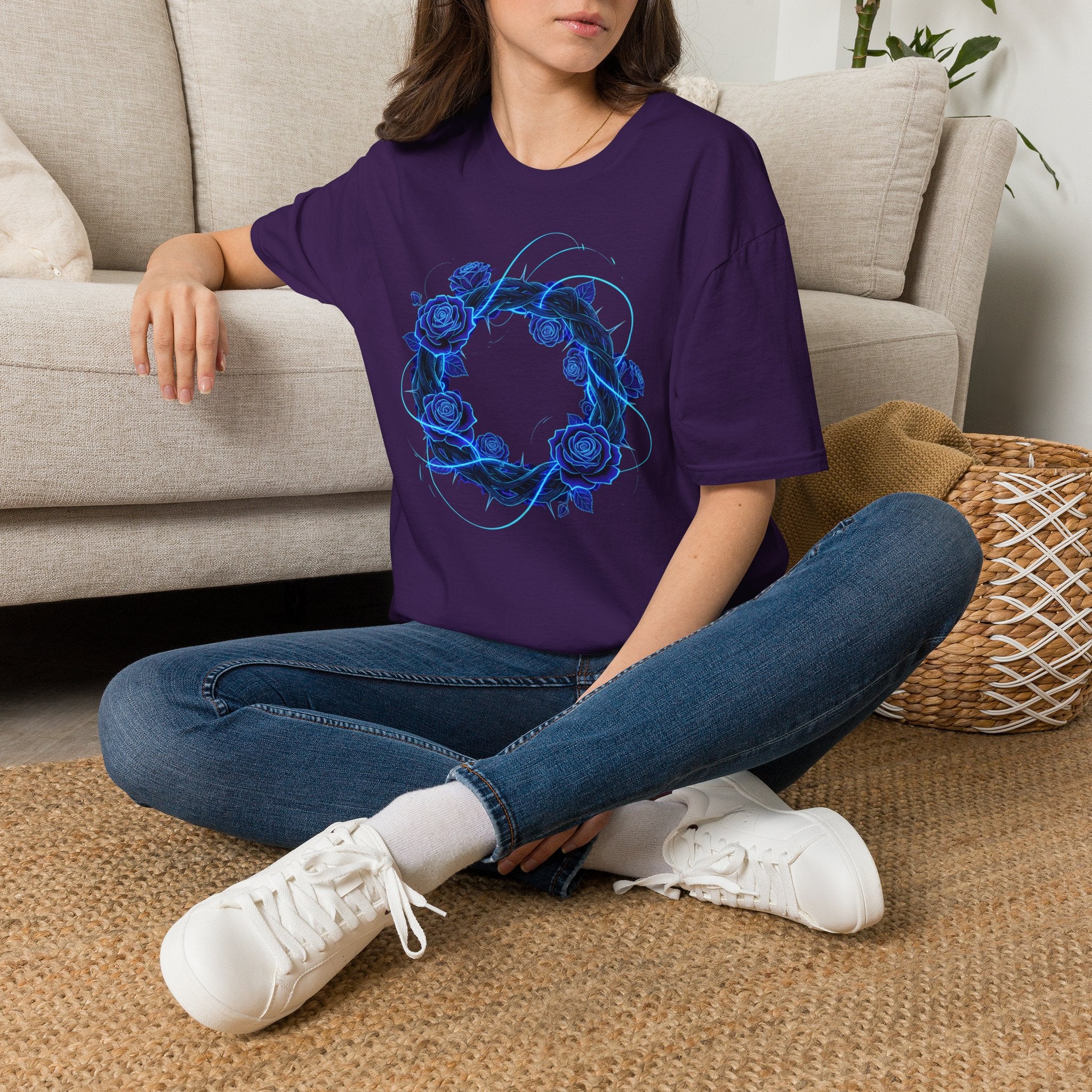 Blue Rose Wreath T-Shirt — Ethereal Floral Graphic Tee