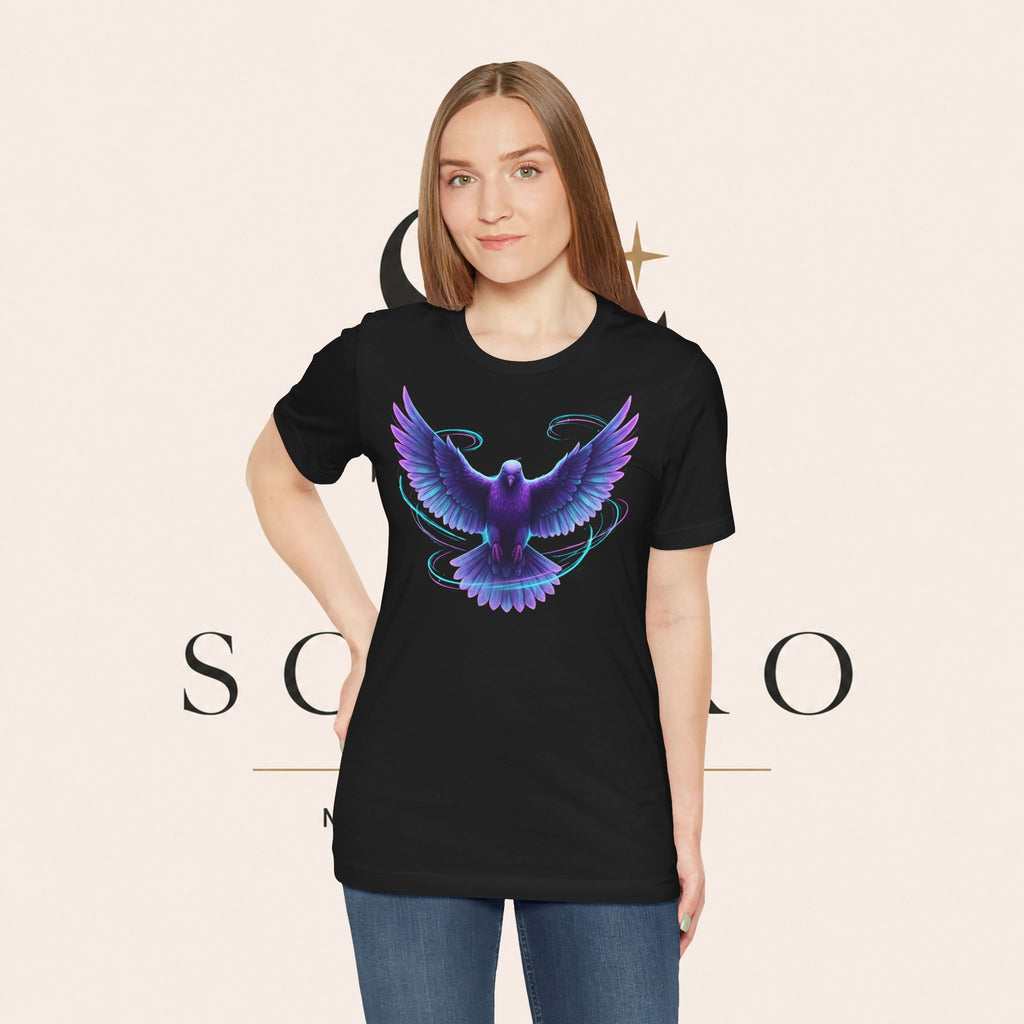 Mystic Raven Tee — Purple Glowing Dove Graphic T-Shirt