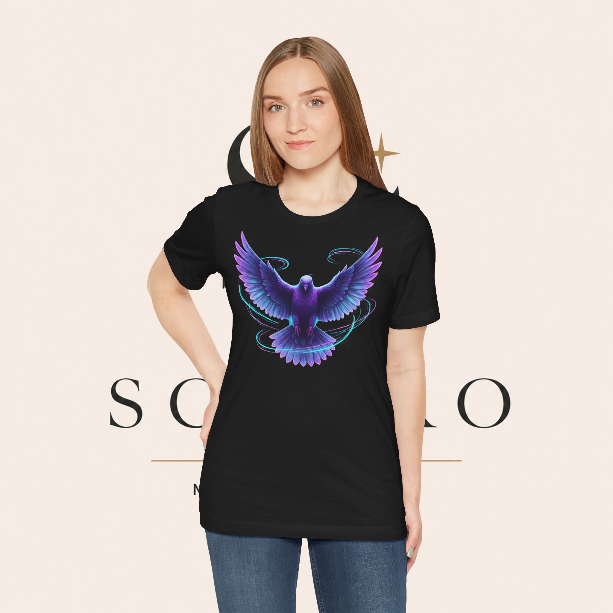 Mystic Raven Tee — Purple Glowing Dove Graphic T-Shirt