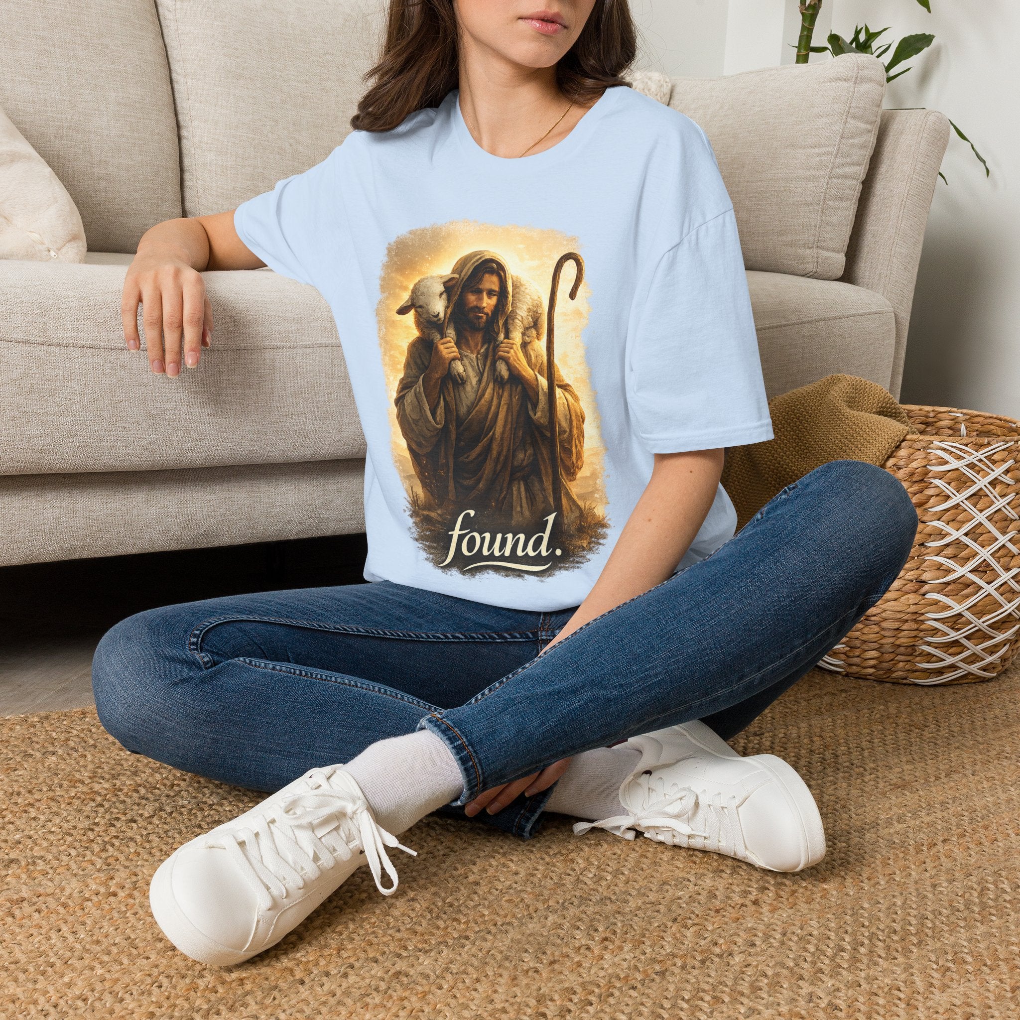 Jesus the Good Shepherd T-Shirt — 'Found.' Christian Faith Tee