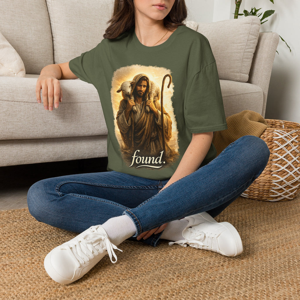 Jesus the Good Shepherd T-Shirt — 'Found.' Christian Faith Tee