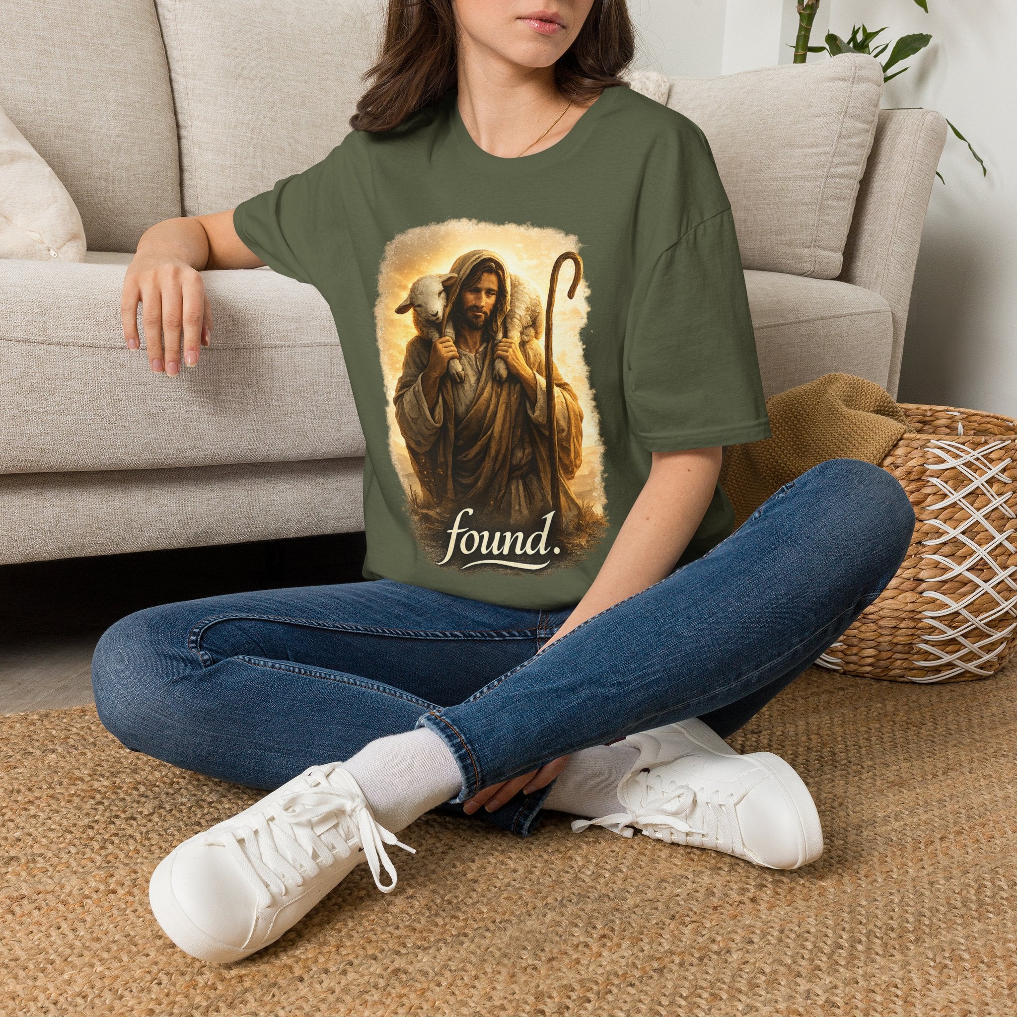 Jesus the Good Shepherd T-Shirt — 'Found.' Christian Faith Tee