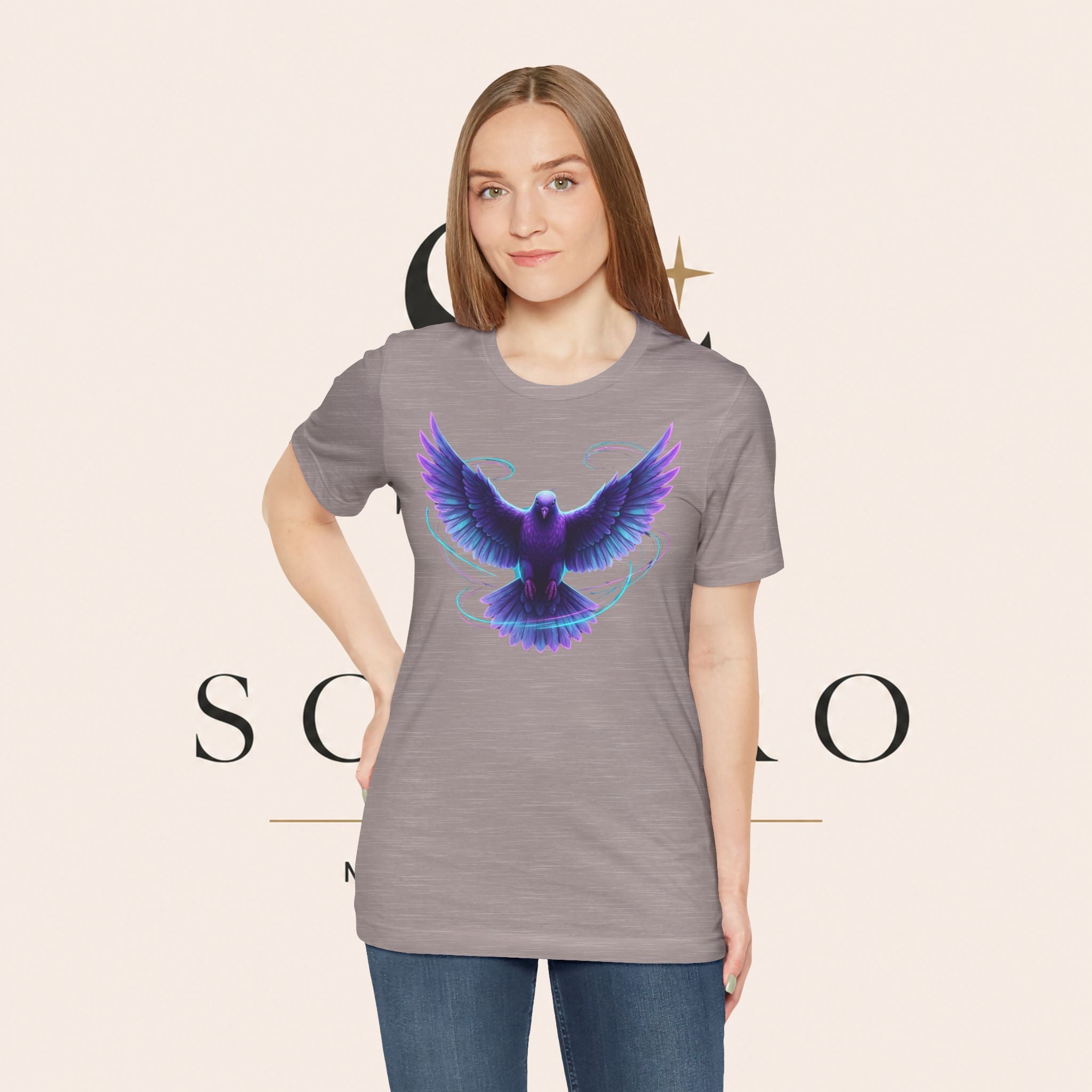 Mystic Raven Tee — Purple Glowing Dove Graphic T-Shirt