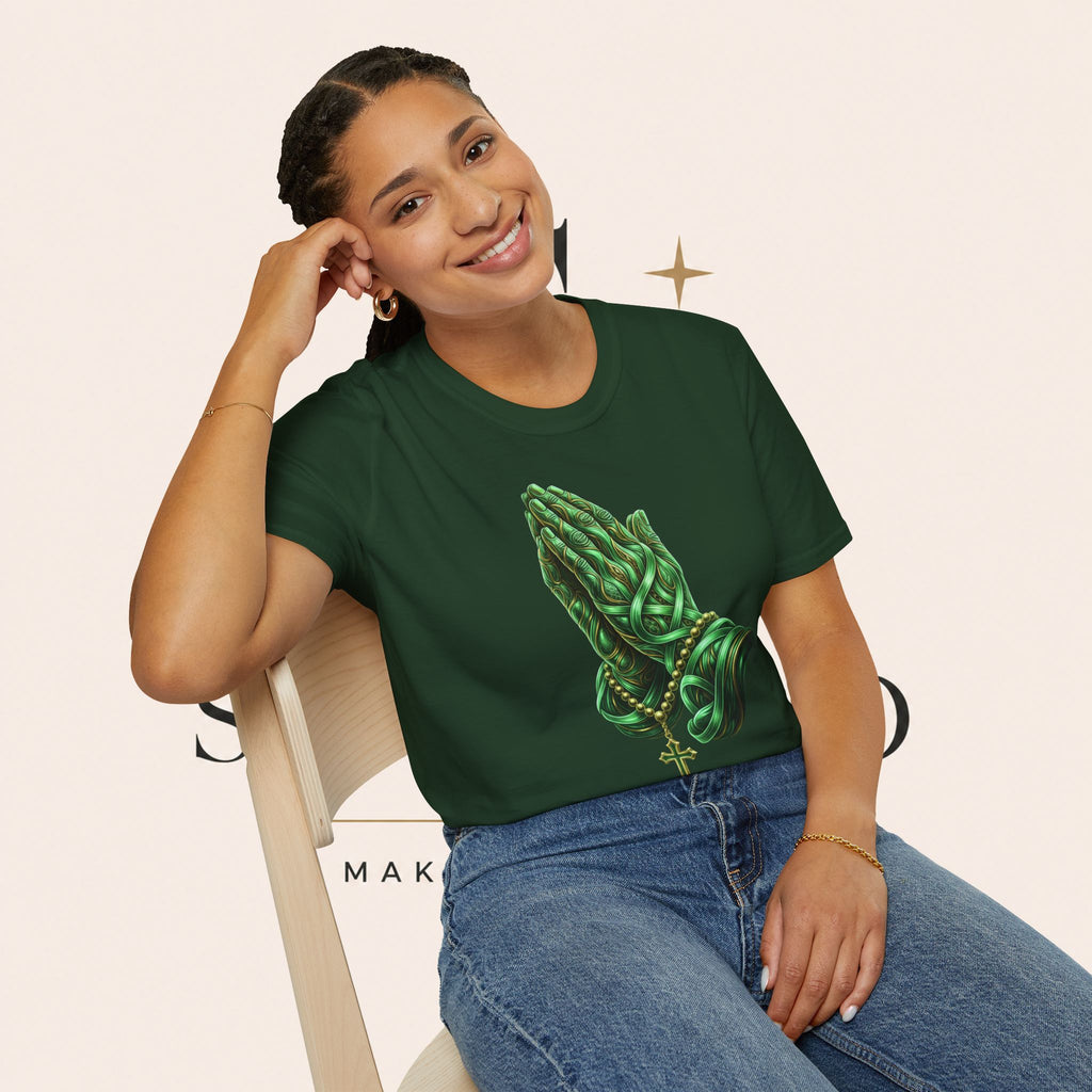 Praying Hands T‑Shirt — Green Vines Prayer Hands Graphic Tee