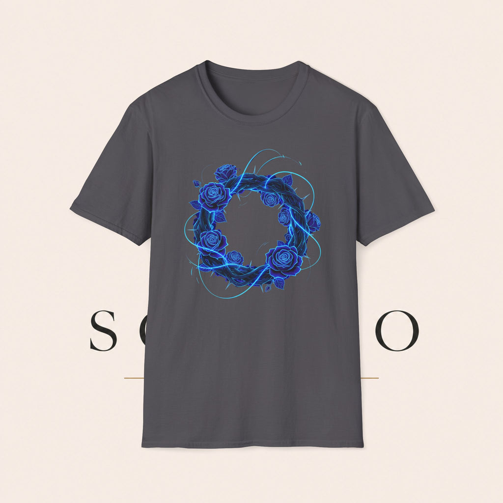 Blue Rose Wreath T-Shirt — Ethereal Floral Graphic Tee