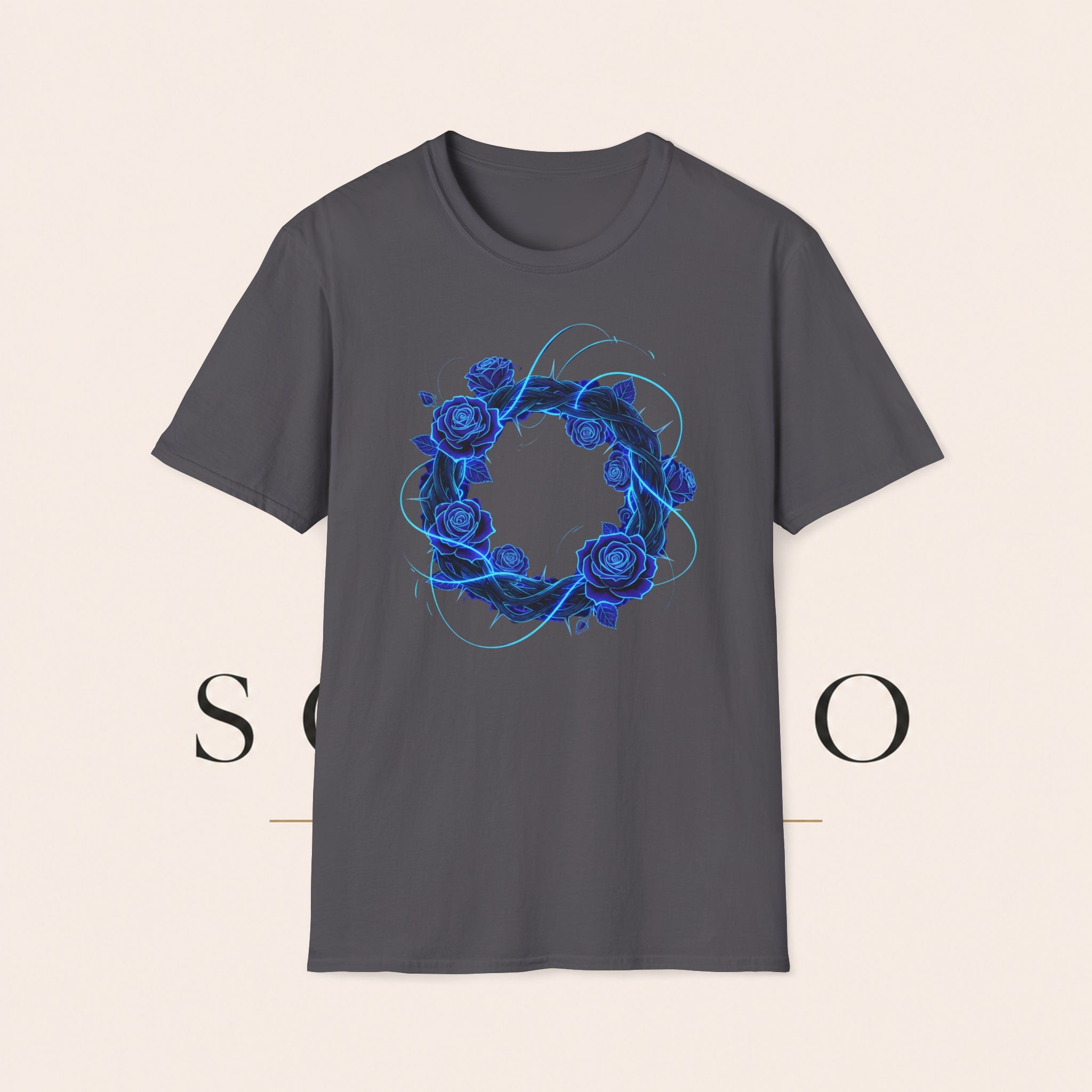 Blue Rose Wreath T-Shirt — Ethereal Floral Graphic Tee
