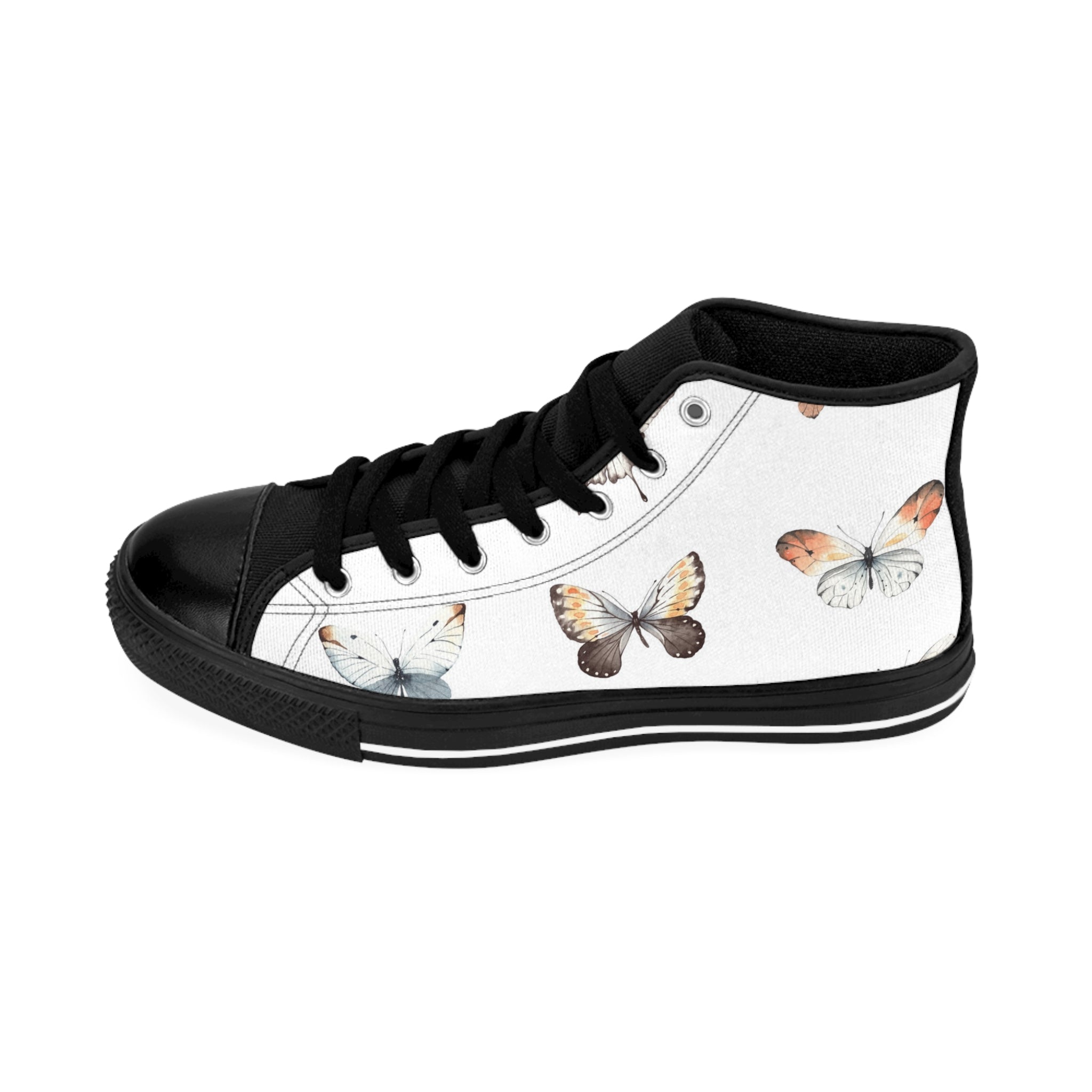 Butterfly Print High-Top Sneakers — Women's Floral Casual Shoes