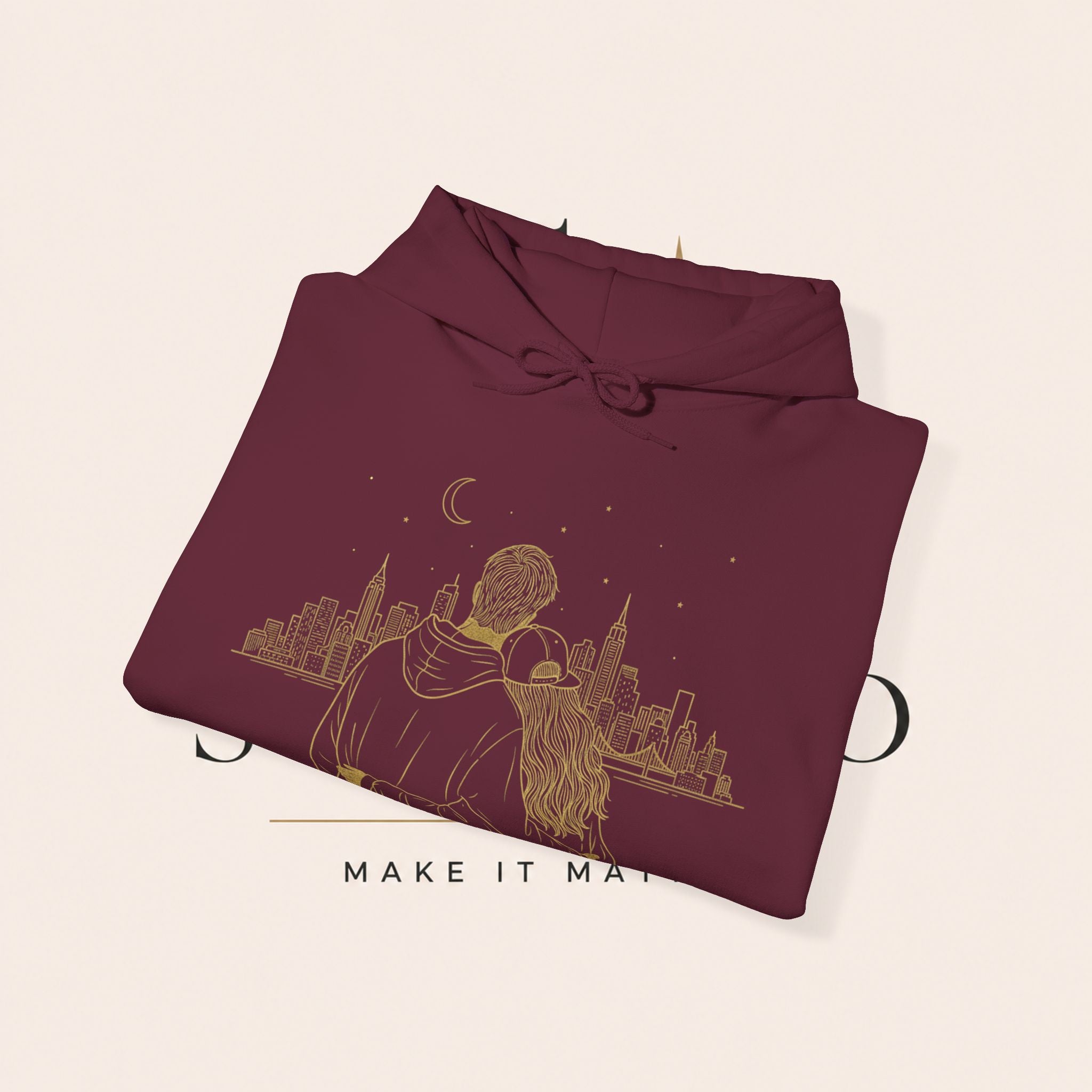 Couple Silhouette Hoodie – Romantic Cityscape 'Together' Pullover