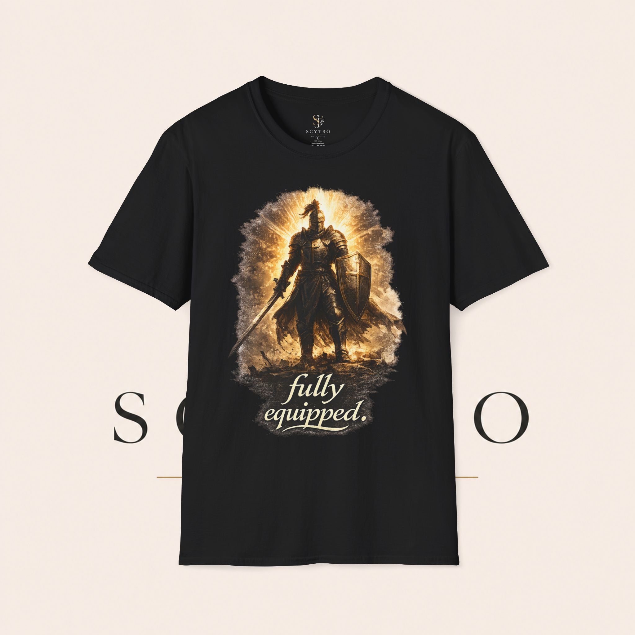 Knight Graphic T-Shirt — 'Fully Equipped' Medieval Armor Gamer Tee