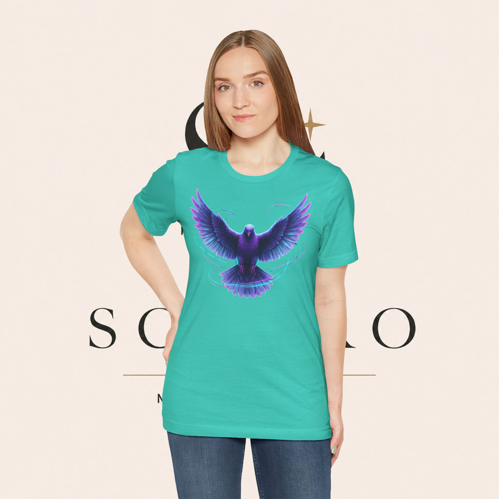 Mystic Raven Tee — Purple Glowing Dove Graphic T-Shirt