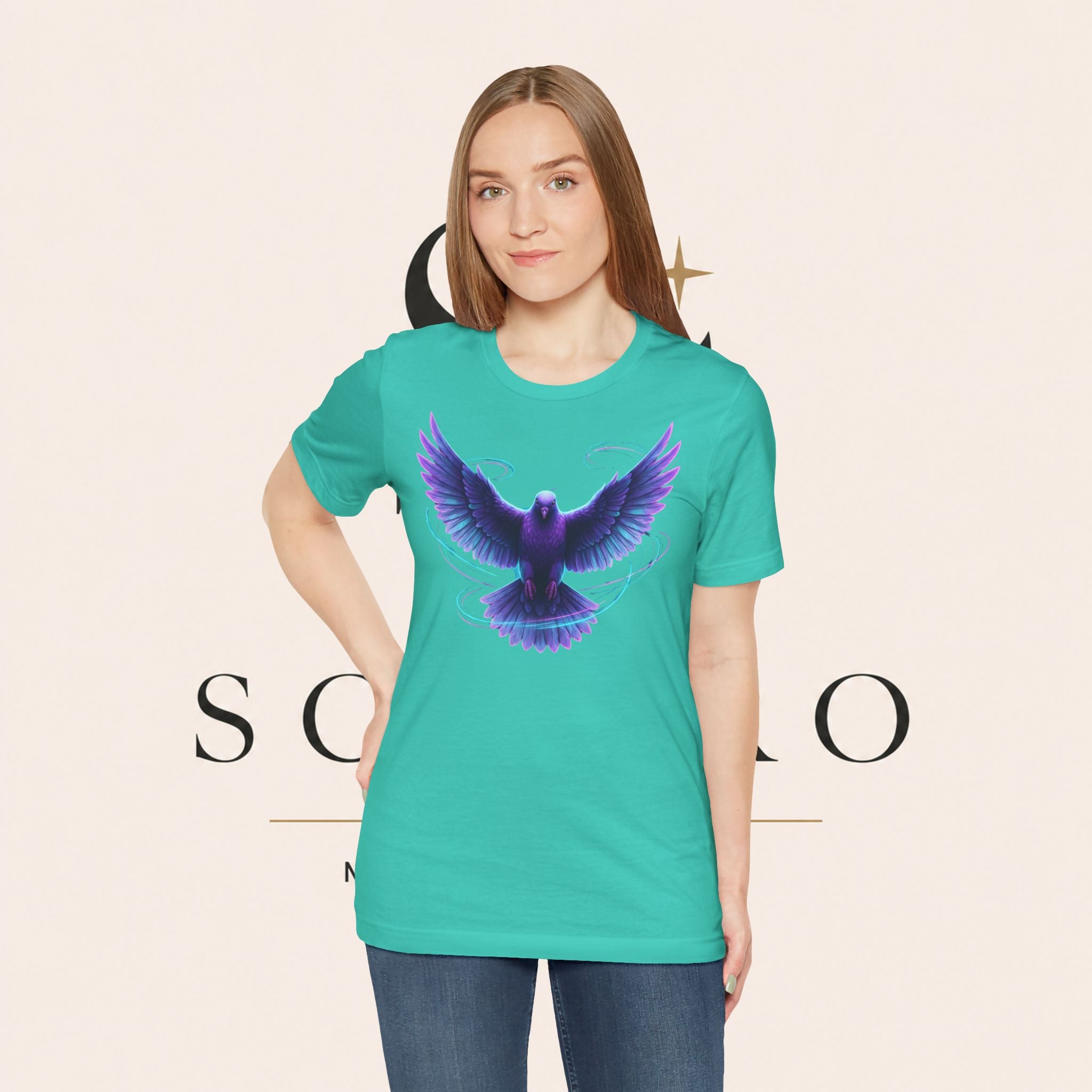 Mystic Raven Tee — Purple Glowing Dove Graphic T-Shirt