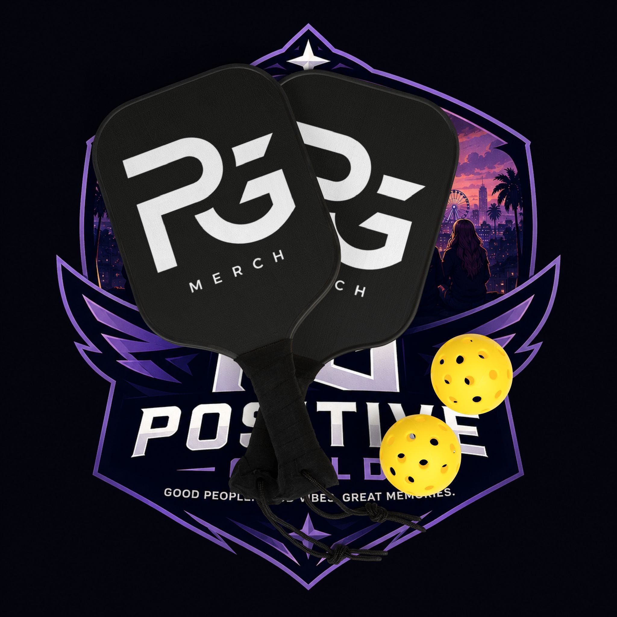 PG Pickleball Paddle Set – Positive Guild Logo Kit (2 Paddles + Balls)