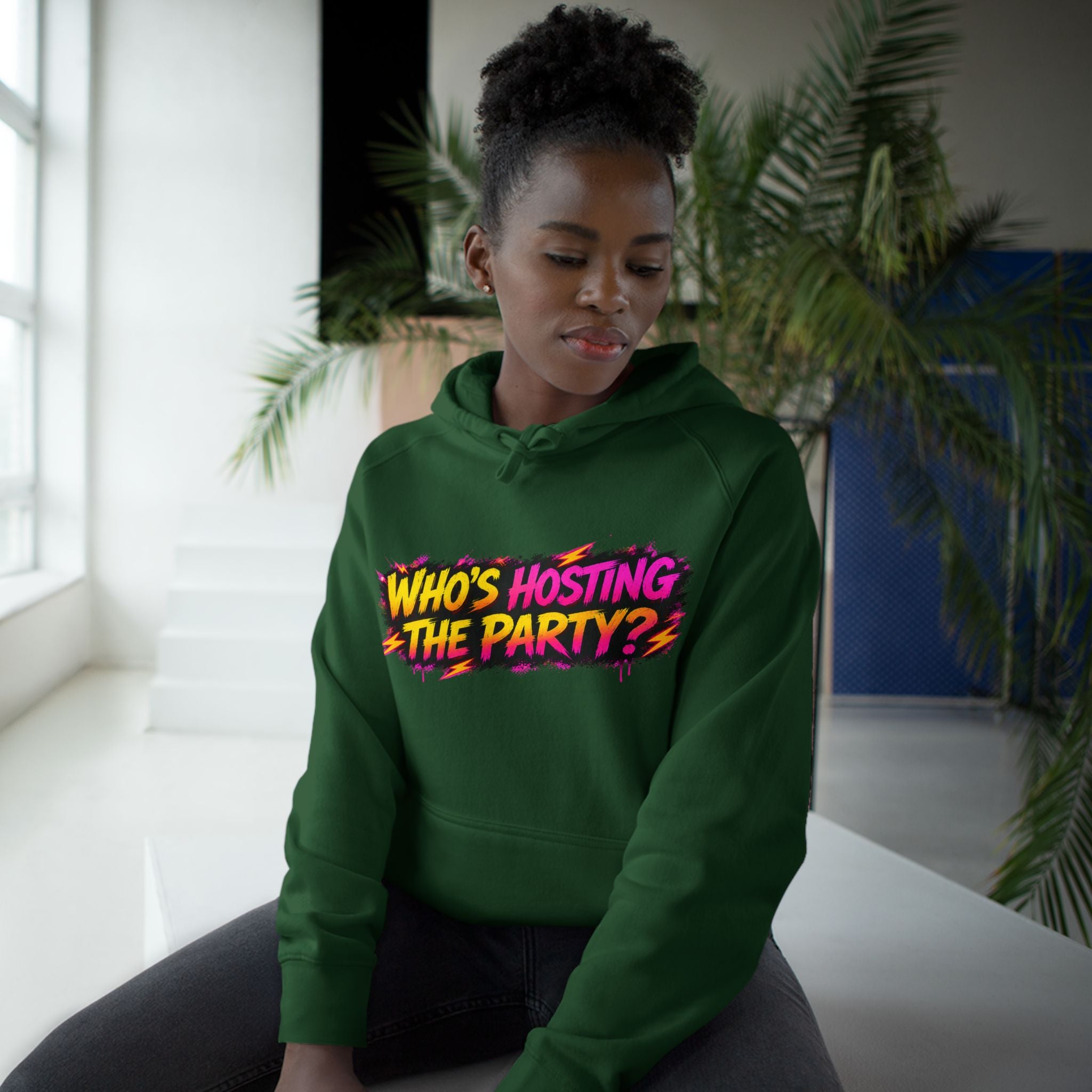 PG SUZY Party Graphic Hoodie — "Who's Hosting the Party?" Retro Concert Pullover