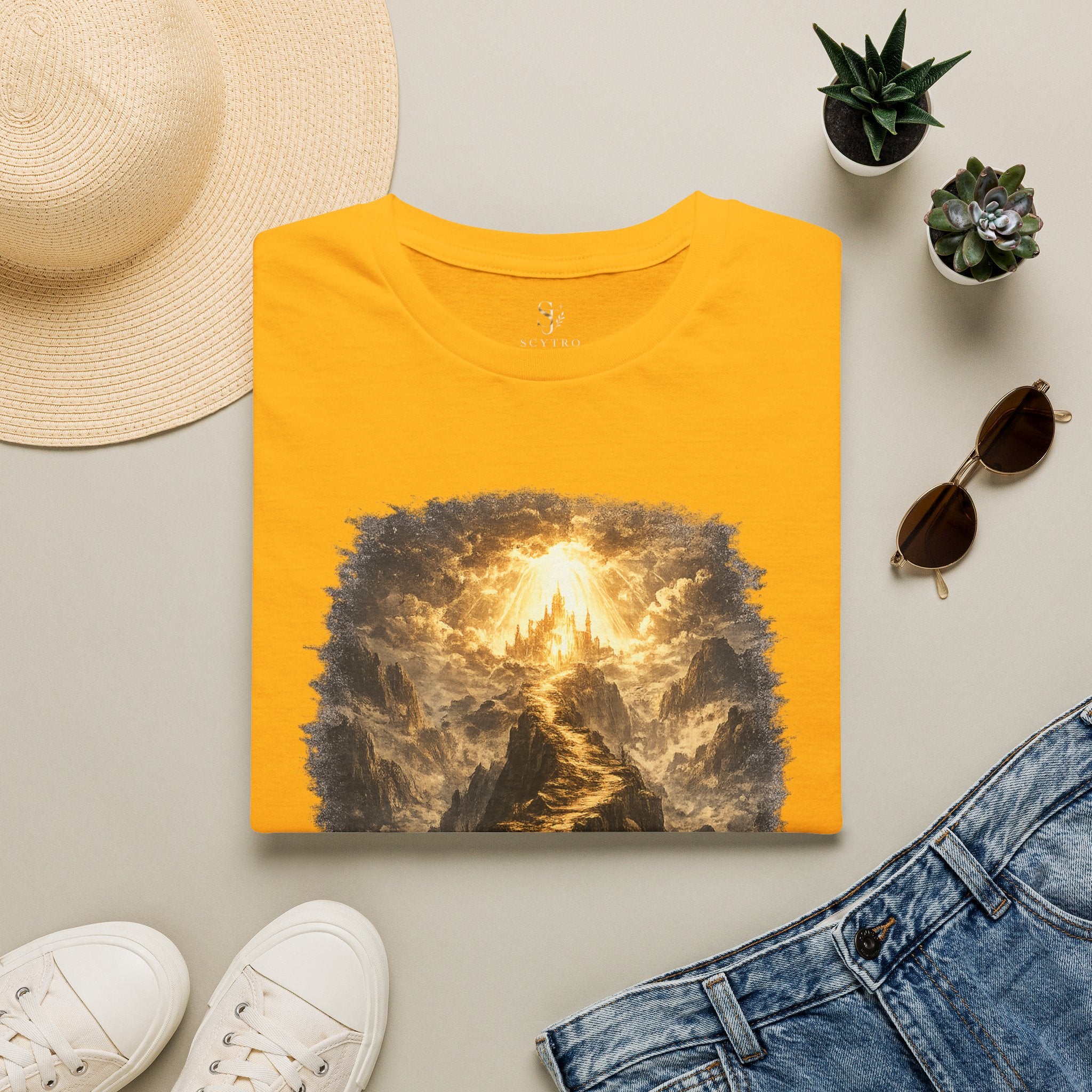 T-Shirt — 'Stay the Course' Ascending Light Mountain Graphic Tee
