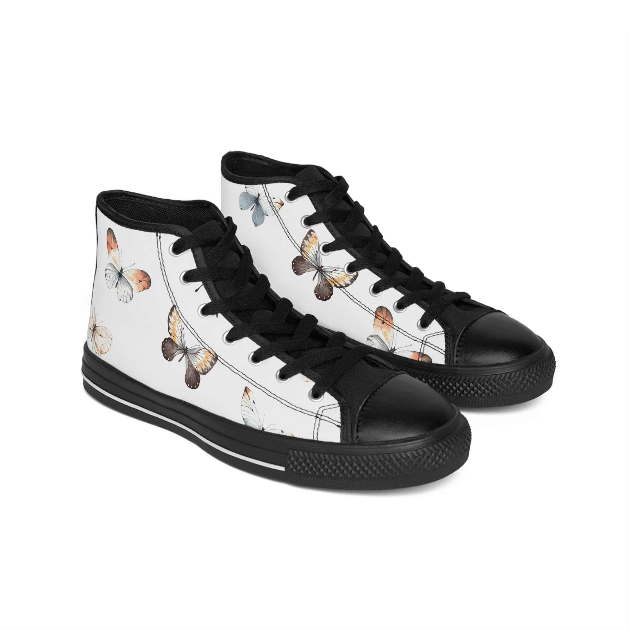Butterfly Print High-Top Sneakers — Women's Floral Casual Shoes
