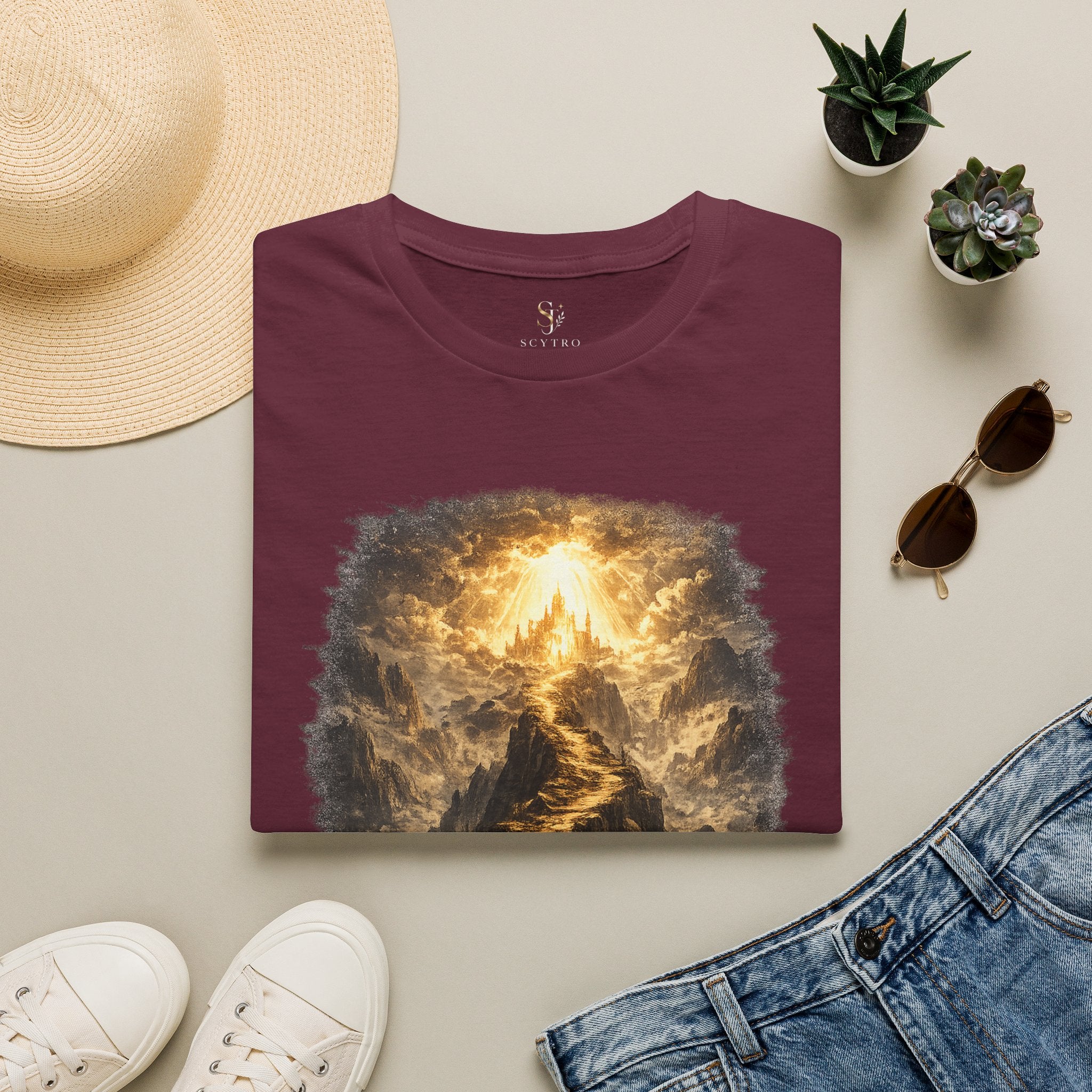 T-Shirt — 'Stay the Course' Ascending Light Mountain Graphic Tee