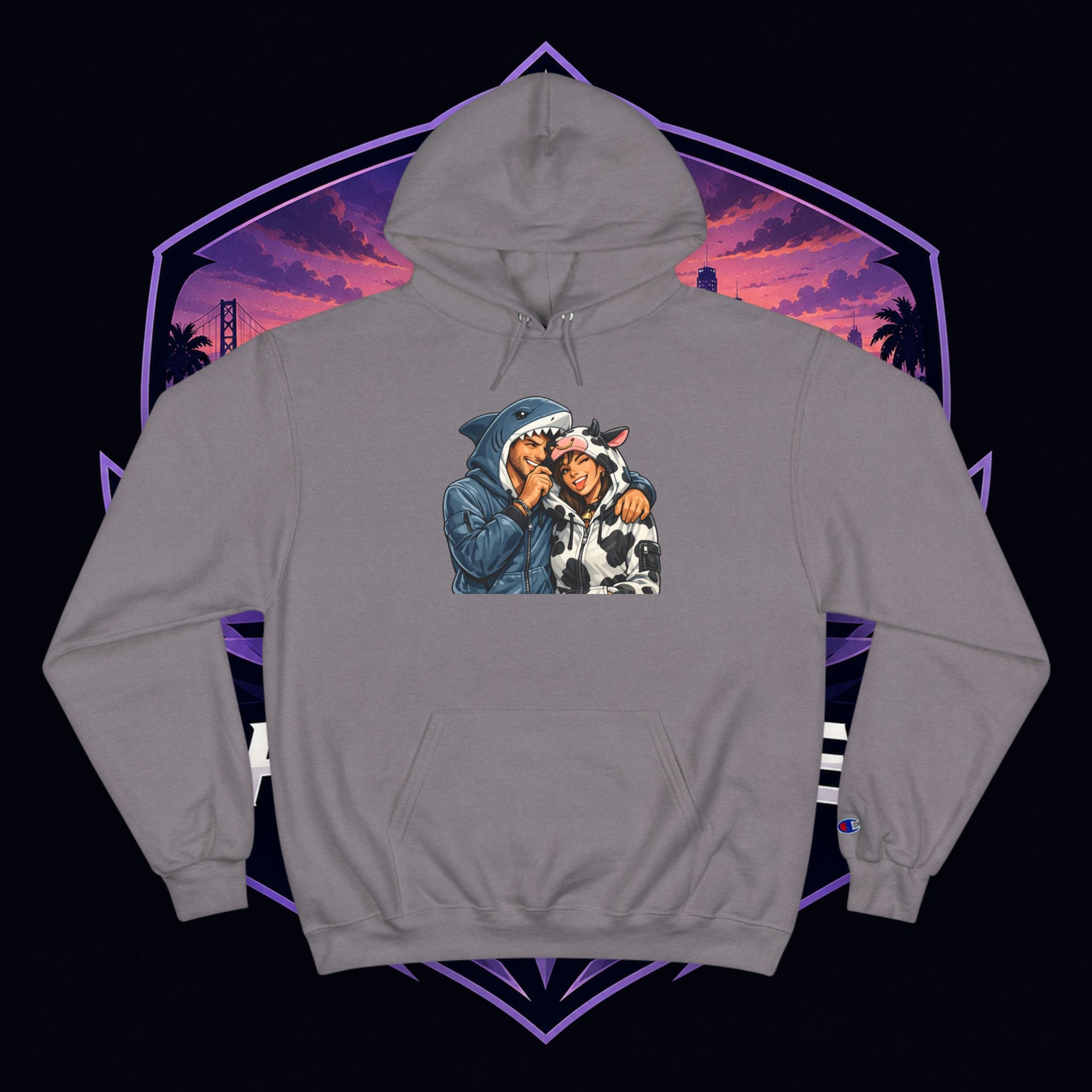 SC Vintage-Inspired Champion Hoodie — Cozy Retro Couple Graphic