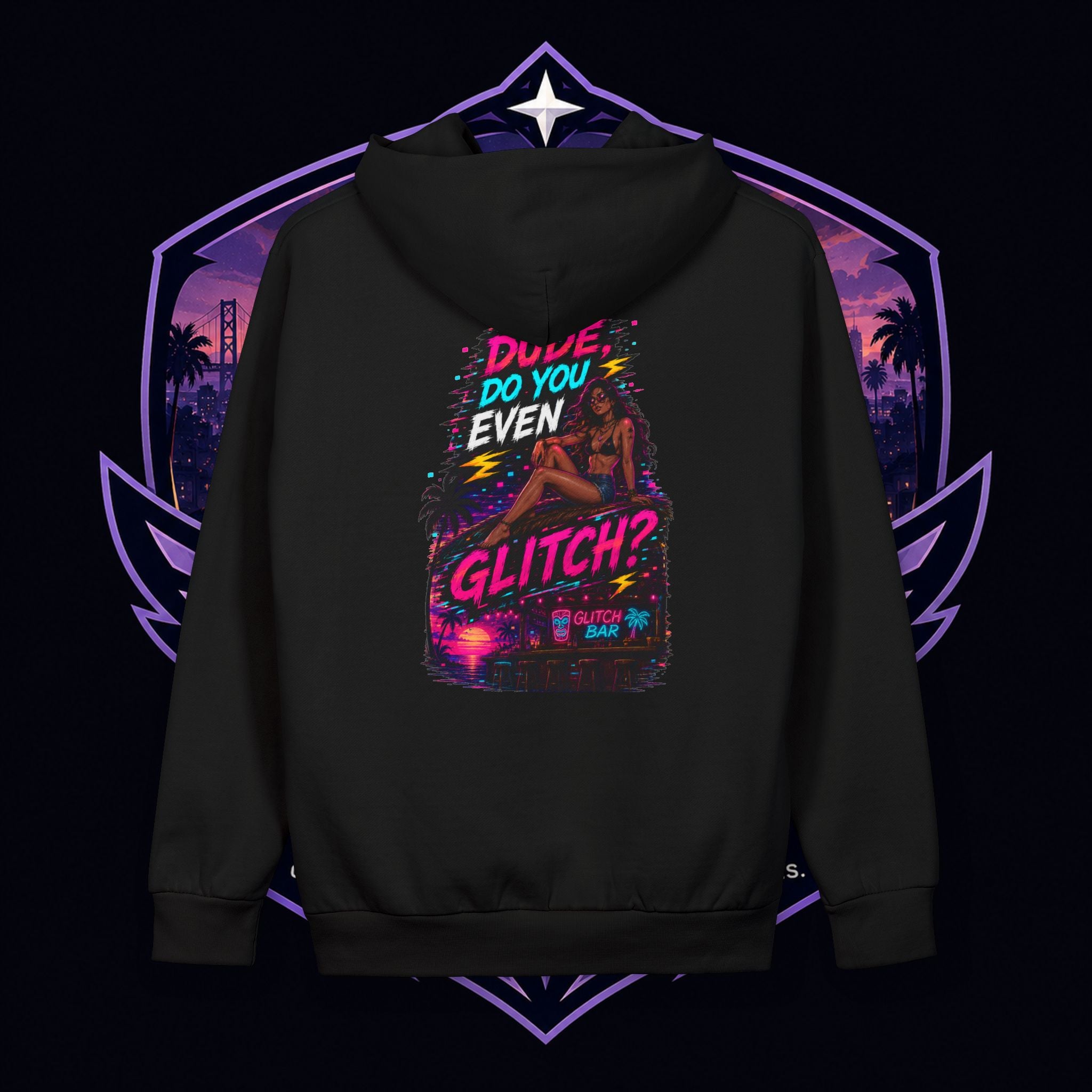 PG LOLA ("Dude... Do You Even Glitch?")  Retro Cyberpunk Gaming Pullover Born to Glitch Hoodie