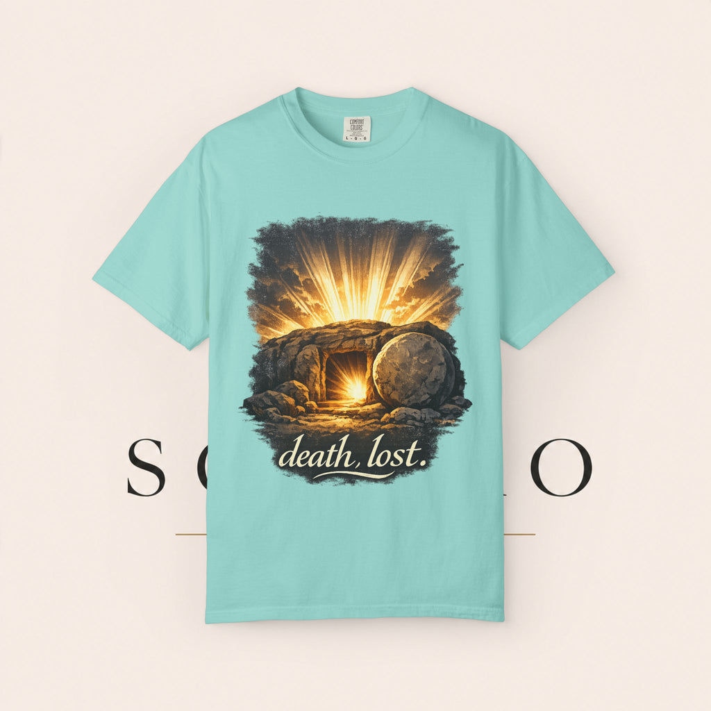 T-Shirt — Sunrise Tomb Graphic ‘death, lost.’ Memorial Tee