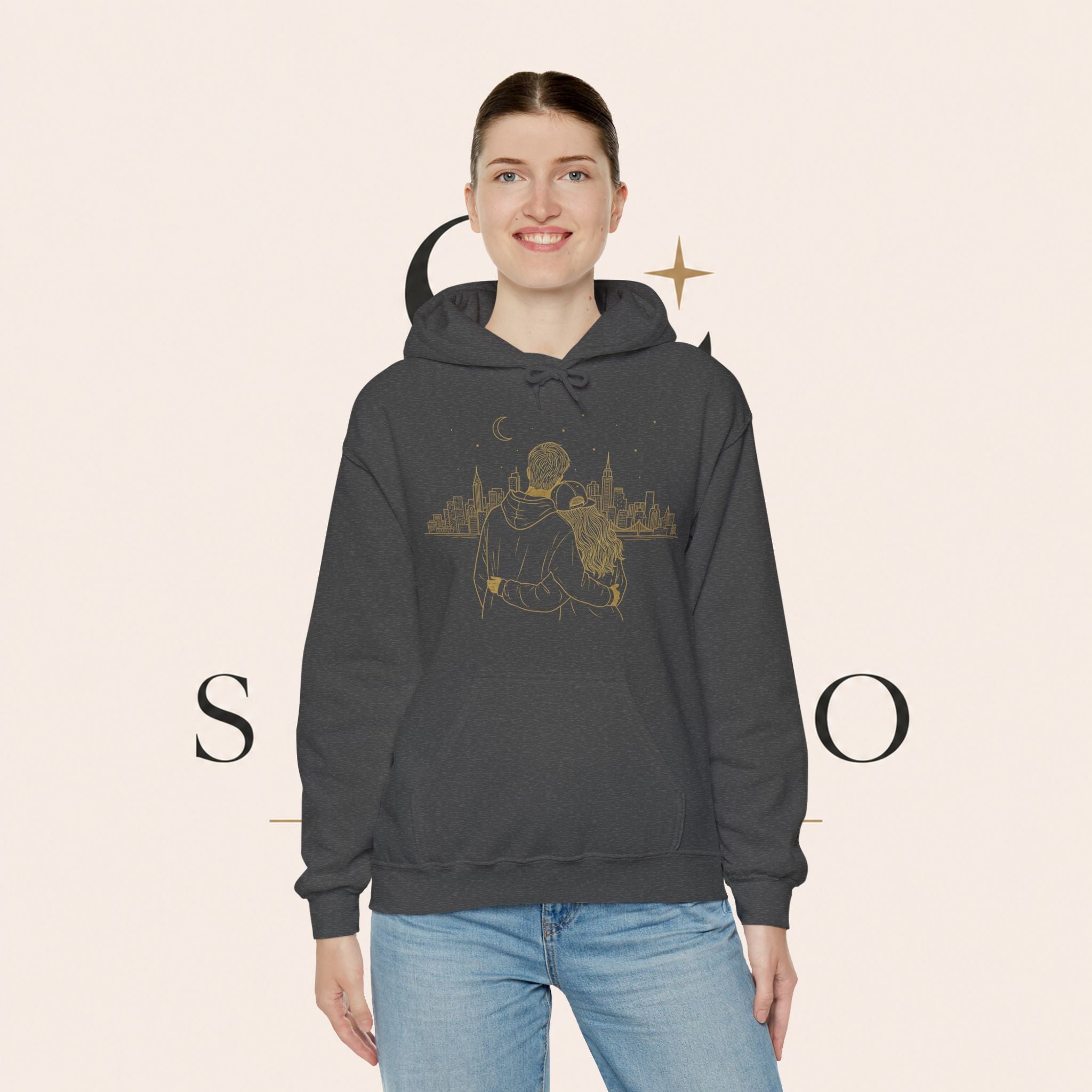 Couple Silhouette Hoodie – Romantic Cityscape 'Together' Pullover